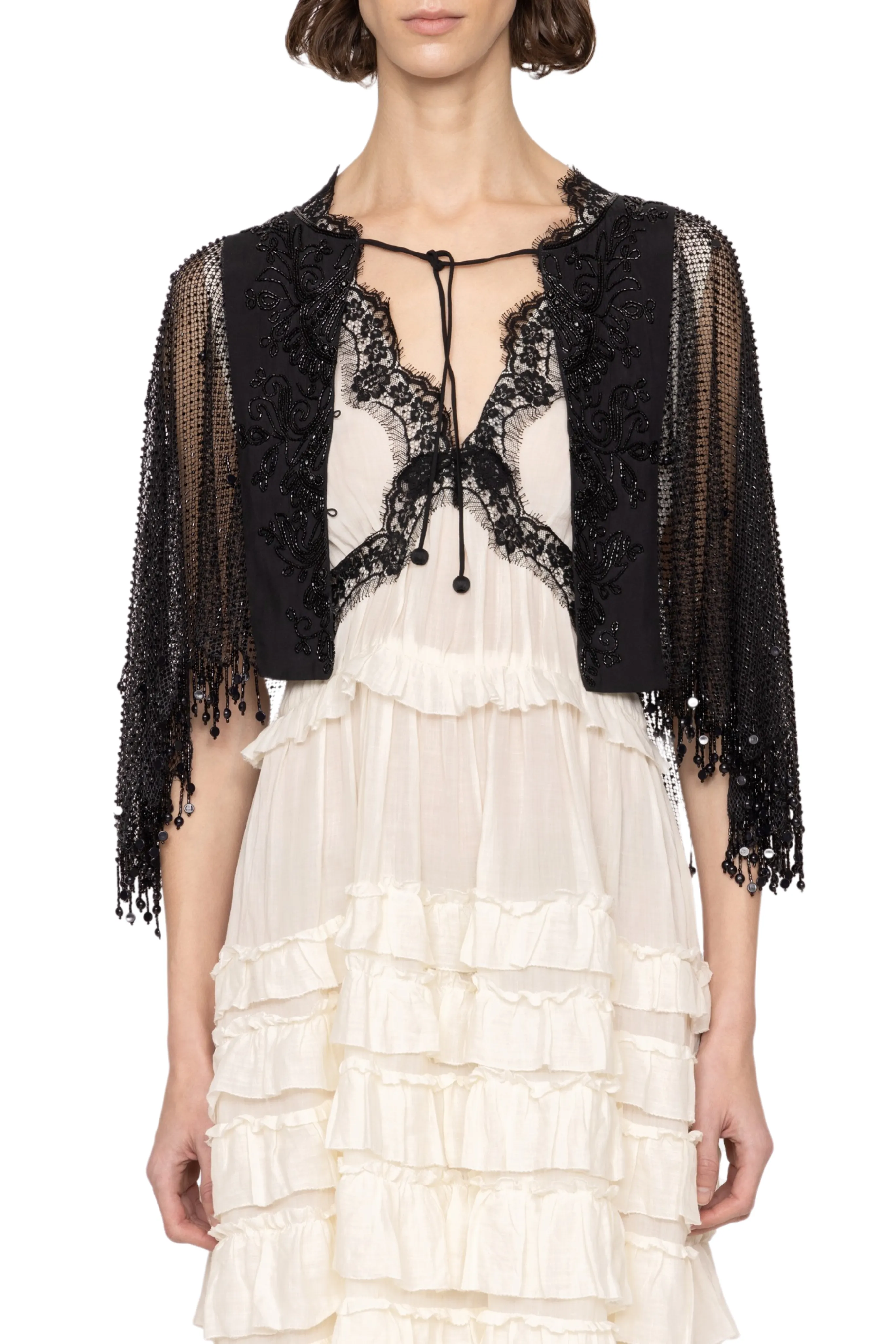 Shanna Lace Beaded Capelet Breathable Mesh Back
