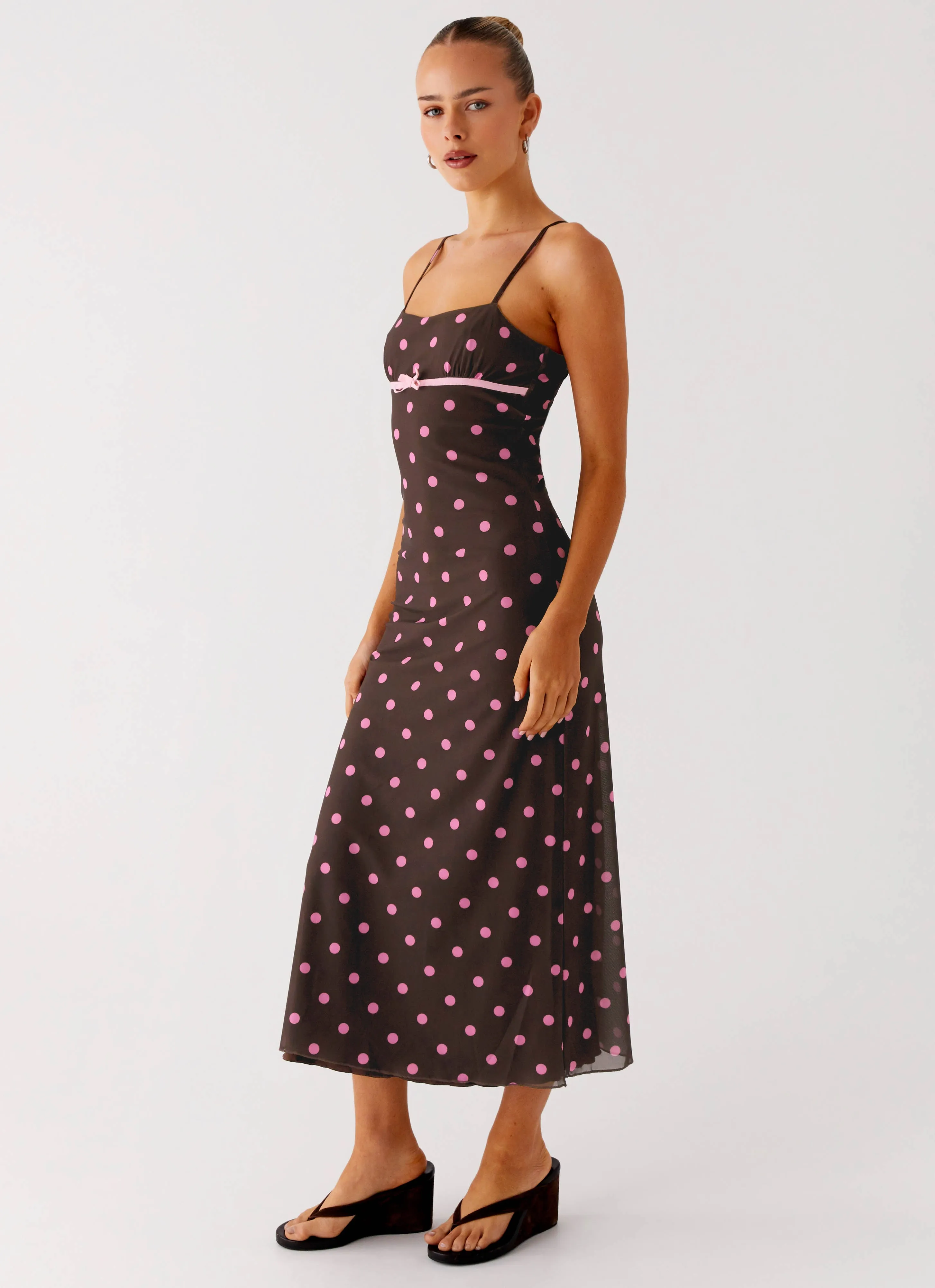 Latto Midi Dress - Chocolate Strawberry Dot Layered-Sleeve Vibrant Hue