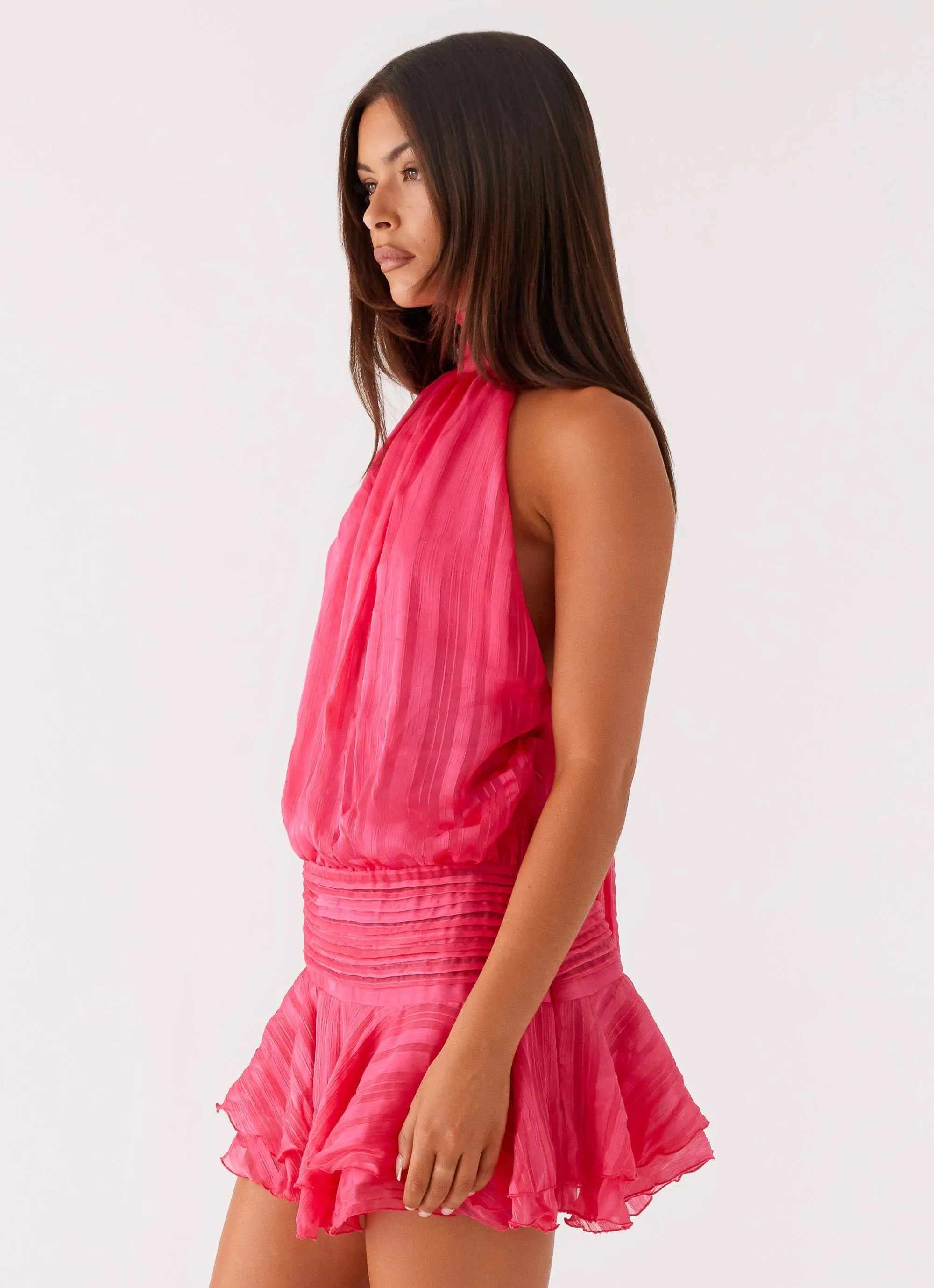 Willow Chiffon Mini Dress - Fuchsia Adjustable Closure