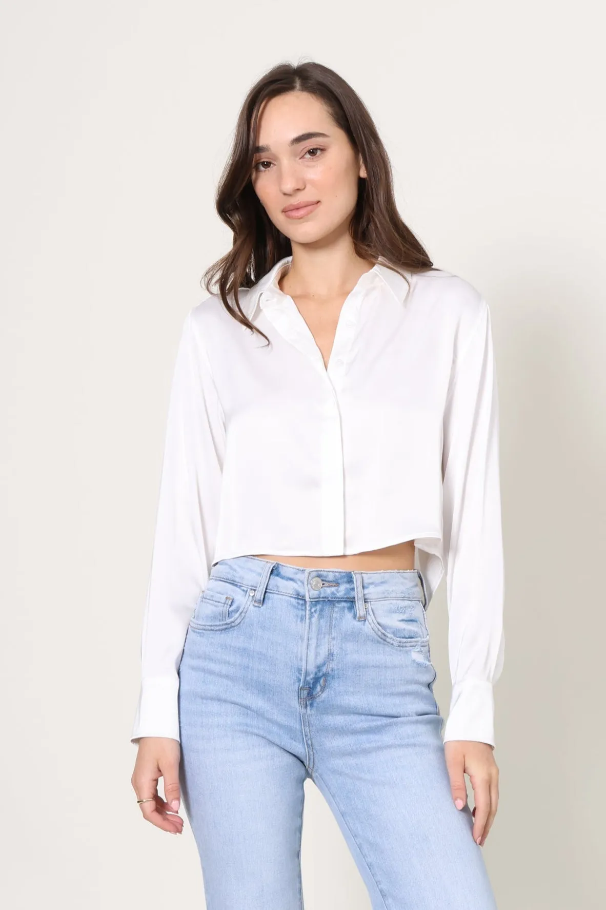 Scoop Neck Shape All Over Print Technique High Low Satin Shirt