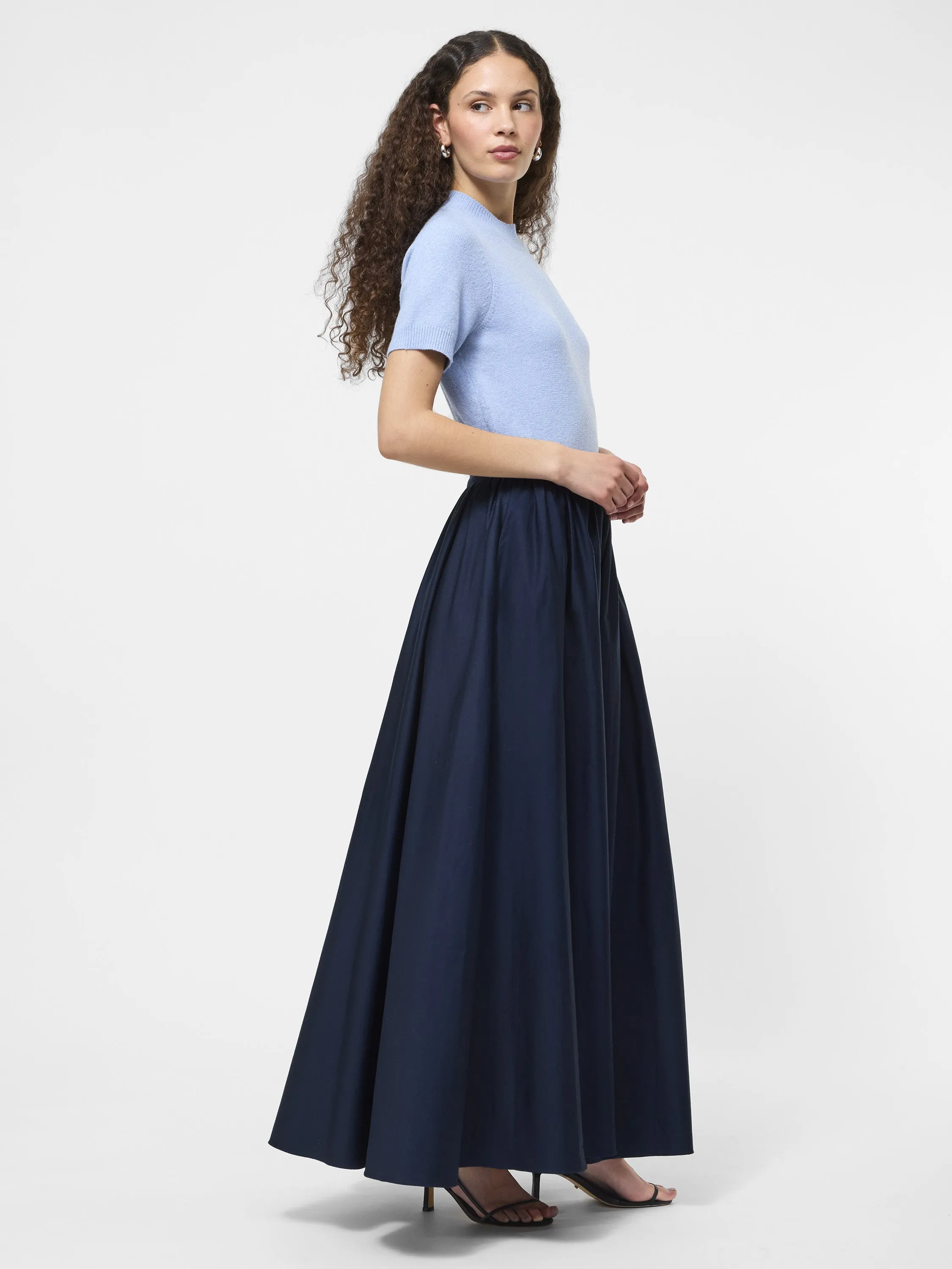 Cotton Sateen Maxi Skirt Neat Mood Stretchy