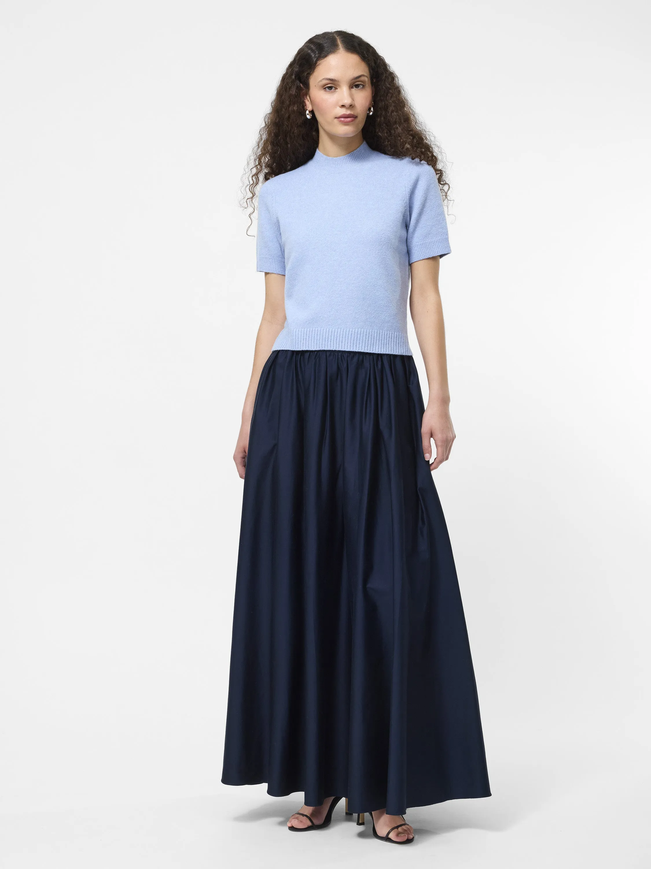 Detachable Detail Cotton Sateen Maxi Skirt