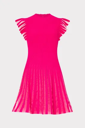 Sheer Flutter Sleeve Knit Mini Dress Elegant Wear Functional Layer