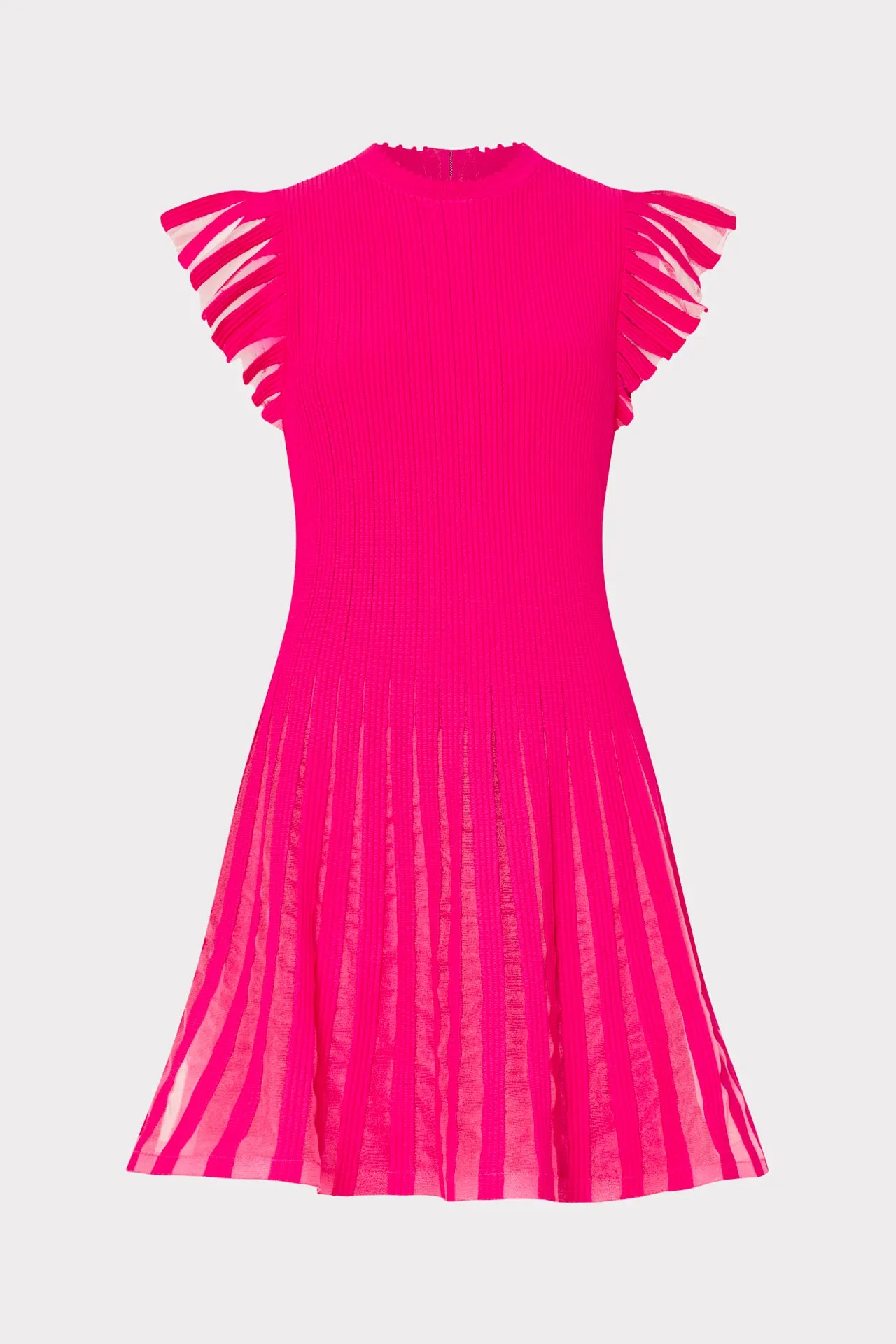 Sheer Flutter Sleeve Knit Mini Dress Flowy Cut Relax Style