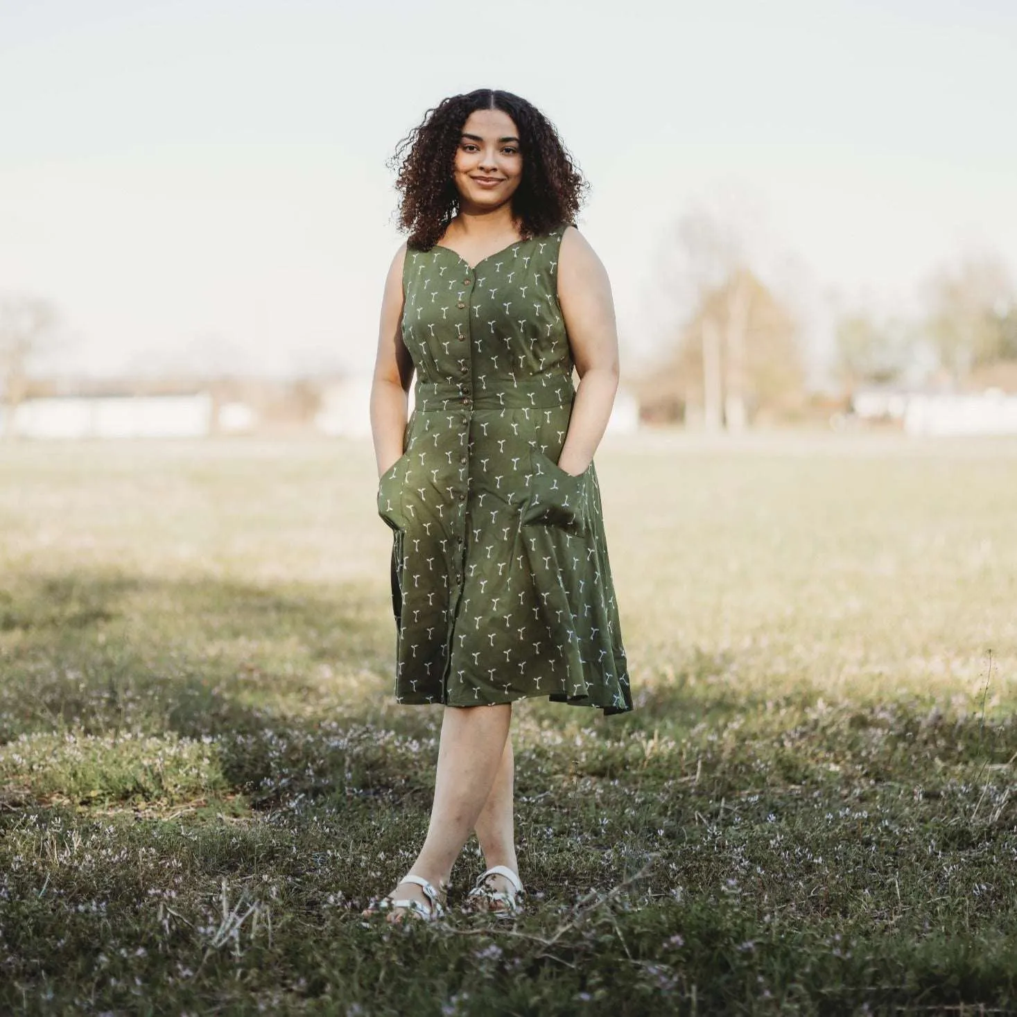 Sheet Dress in Green Sprout Smart Detail Jewel-Tone