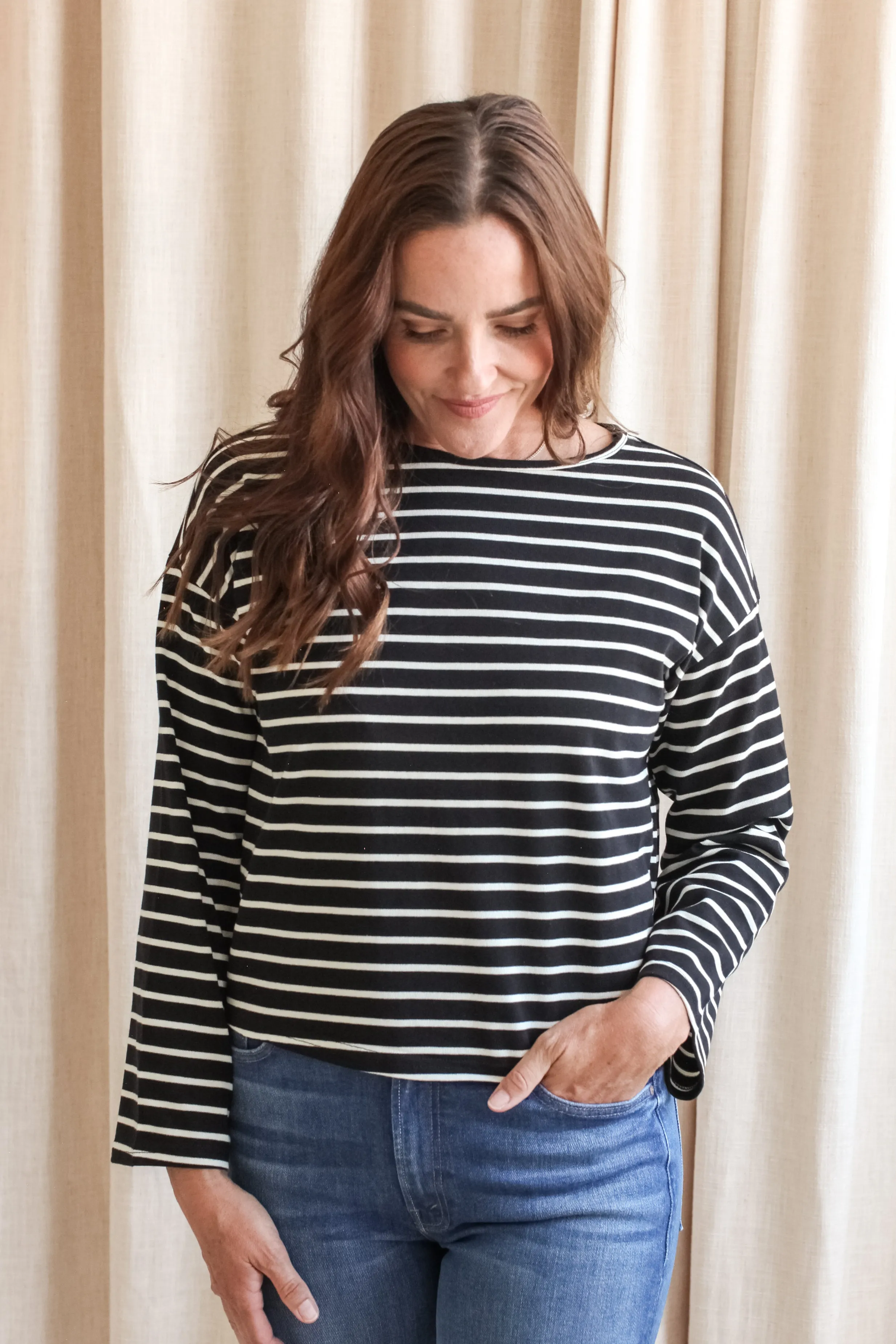 Shelly Stripe Top- White Stripe OdorResistantTreatment Everyday Look