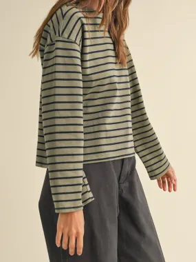 Shelly Striped Top Olive/ Navy Comfortable Look TexturedSurface