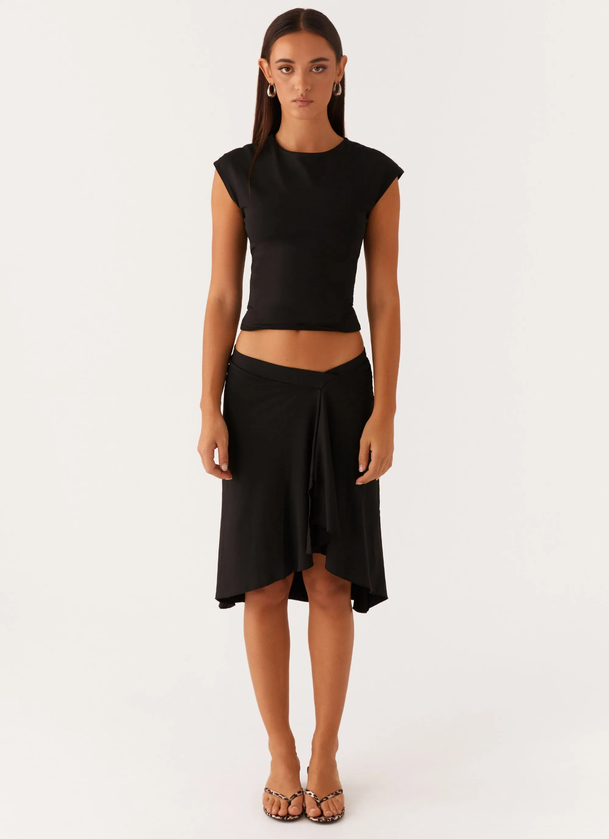 Creative Layering Cool Touch Shes A Lady Midi Skirt - Black