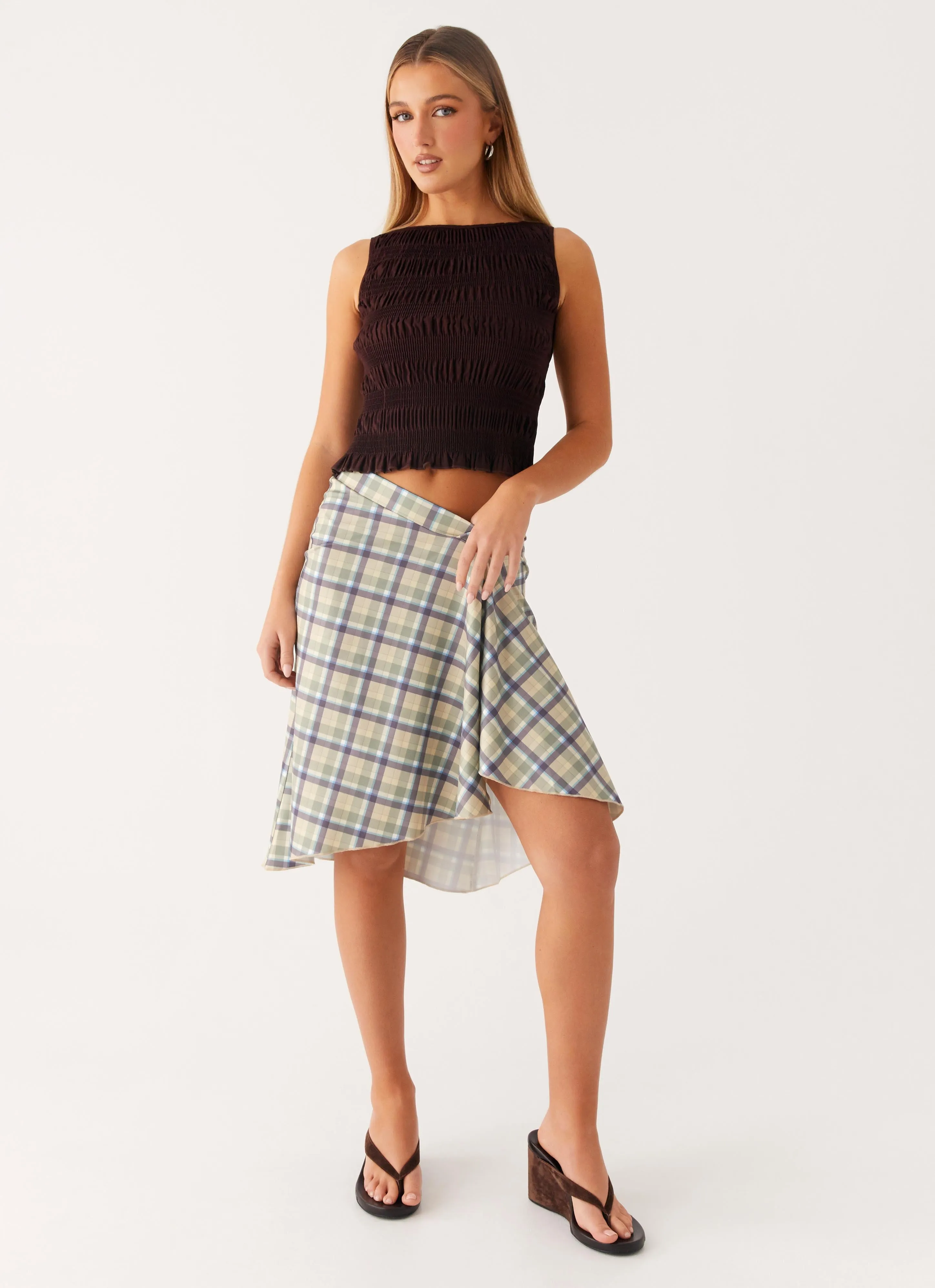Flexible Motion Hand Stitched Shes A Lady Midi Skirt - Cedar Check