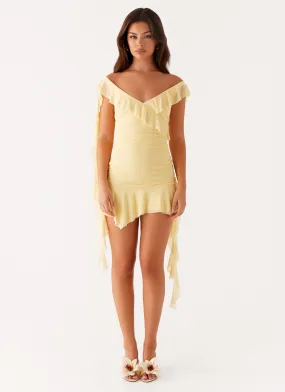 Shona Mini Dress - Yellow Sequined Finish High Waist