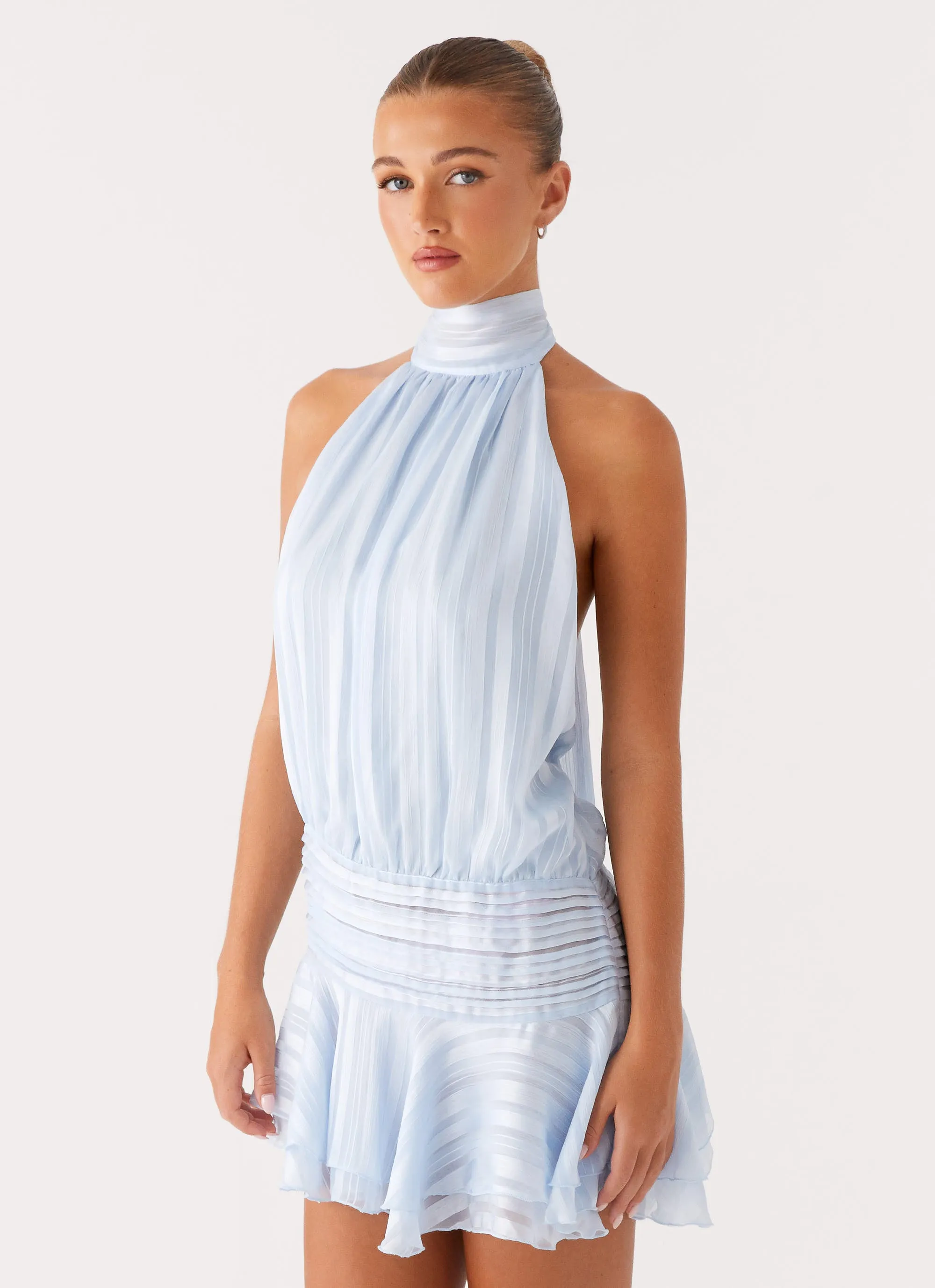 Skin-friendly Winter Proof Willow Chiffon Mini Dress - Blue