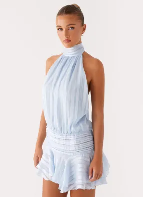 Rose Flush Willow Chiffon Mini Dress - Blue