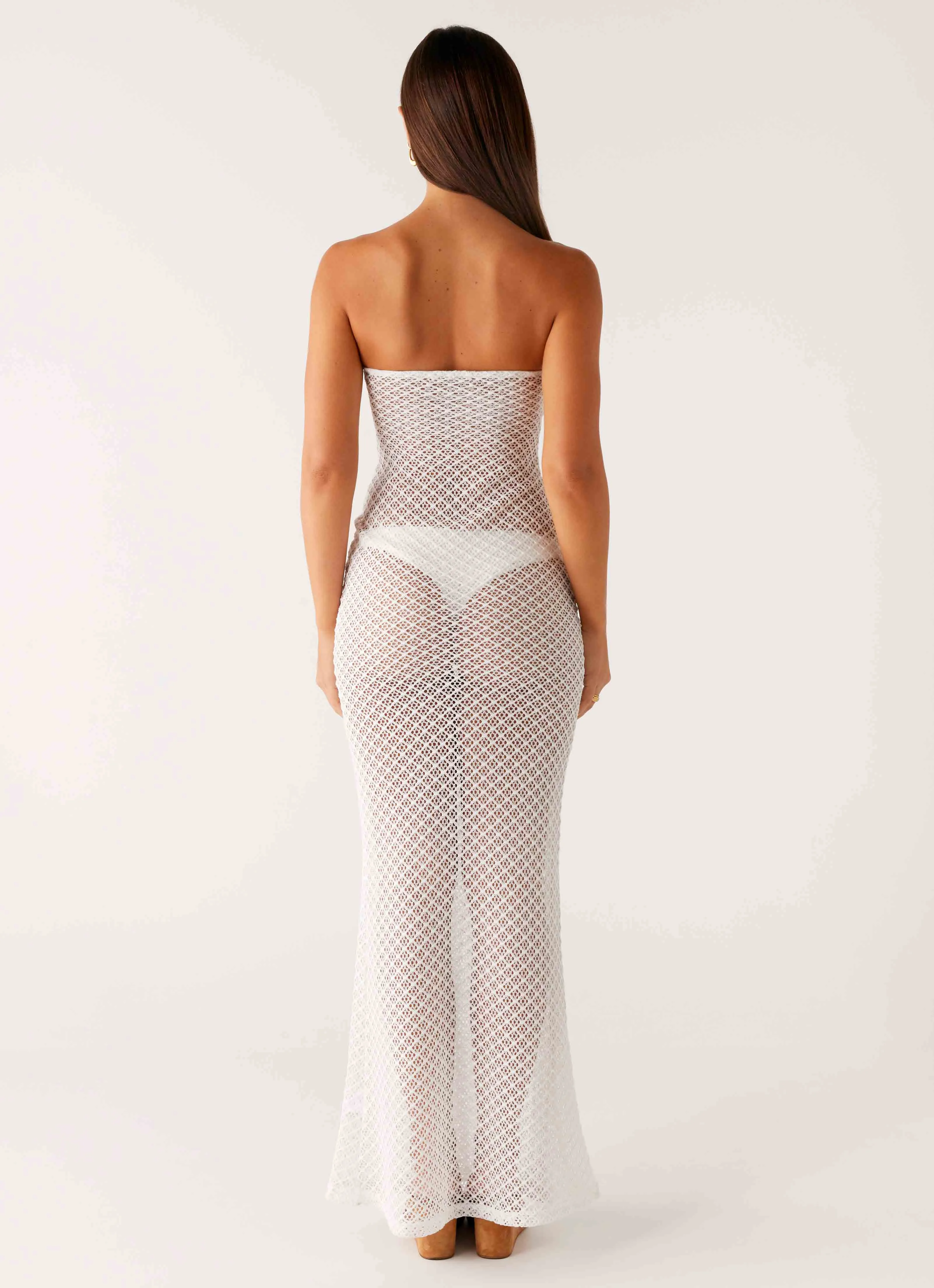 Showcase Crochet Maxi Dress - Ivory Pleated-Texture