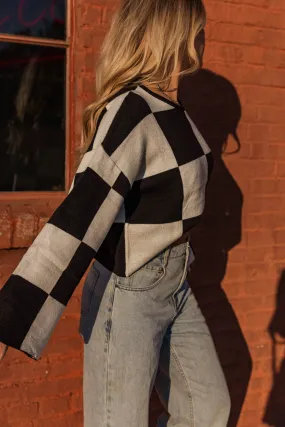 Cool Weather Thermal Regulation Layer Brentwood Checkered Cropped Sweater- Black