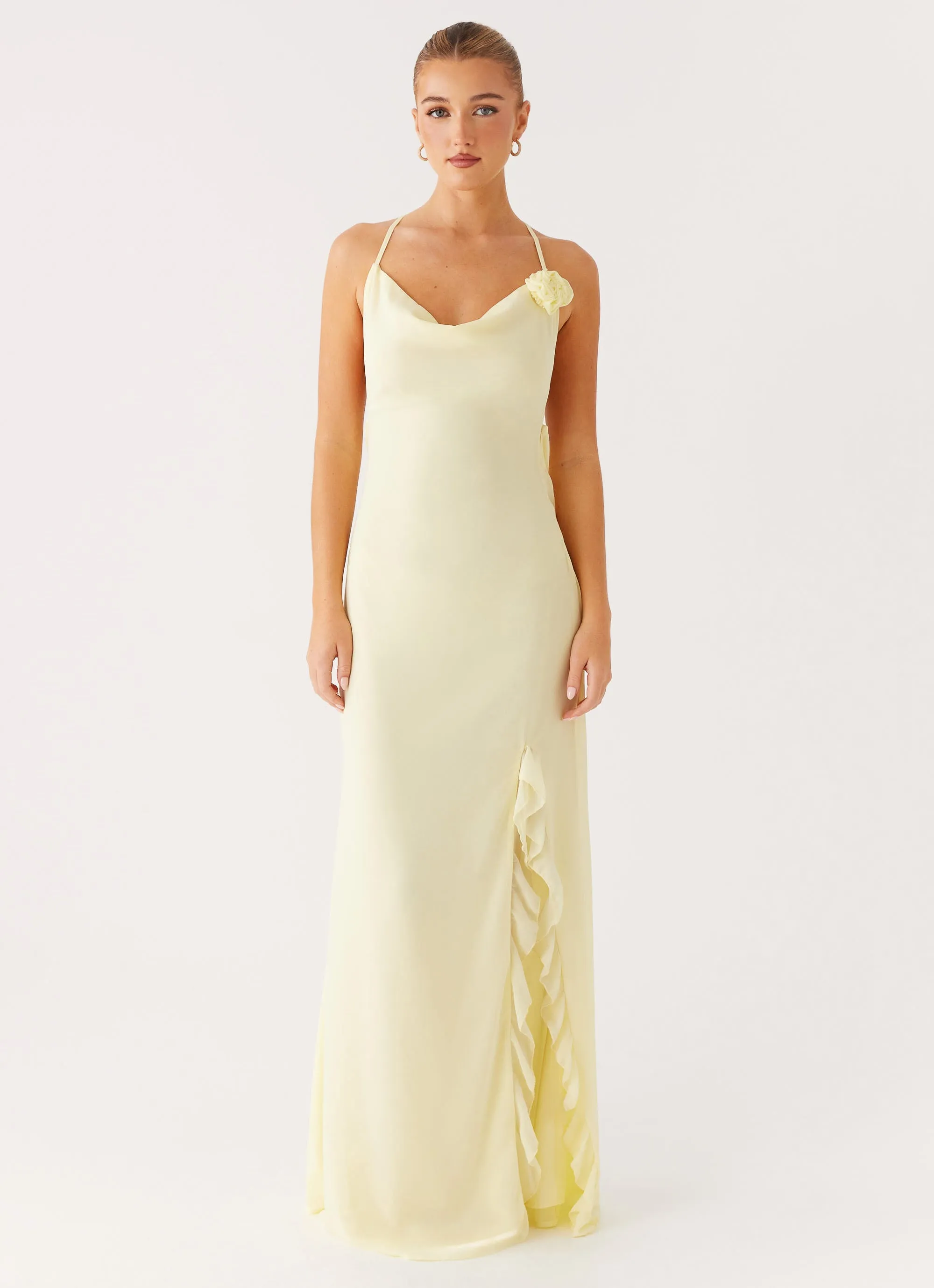 Glossy-Finish First Class Maxi Dress - Yellow