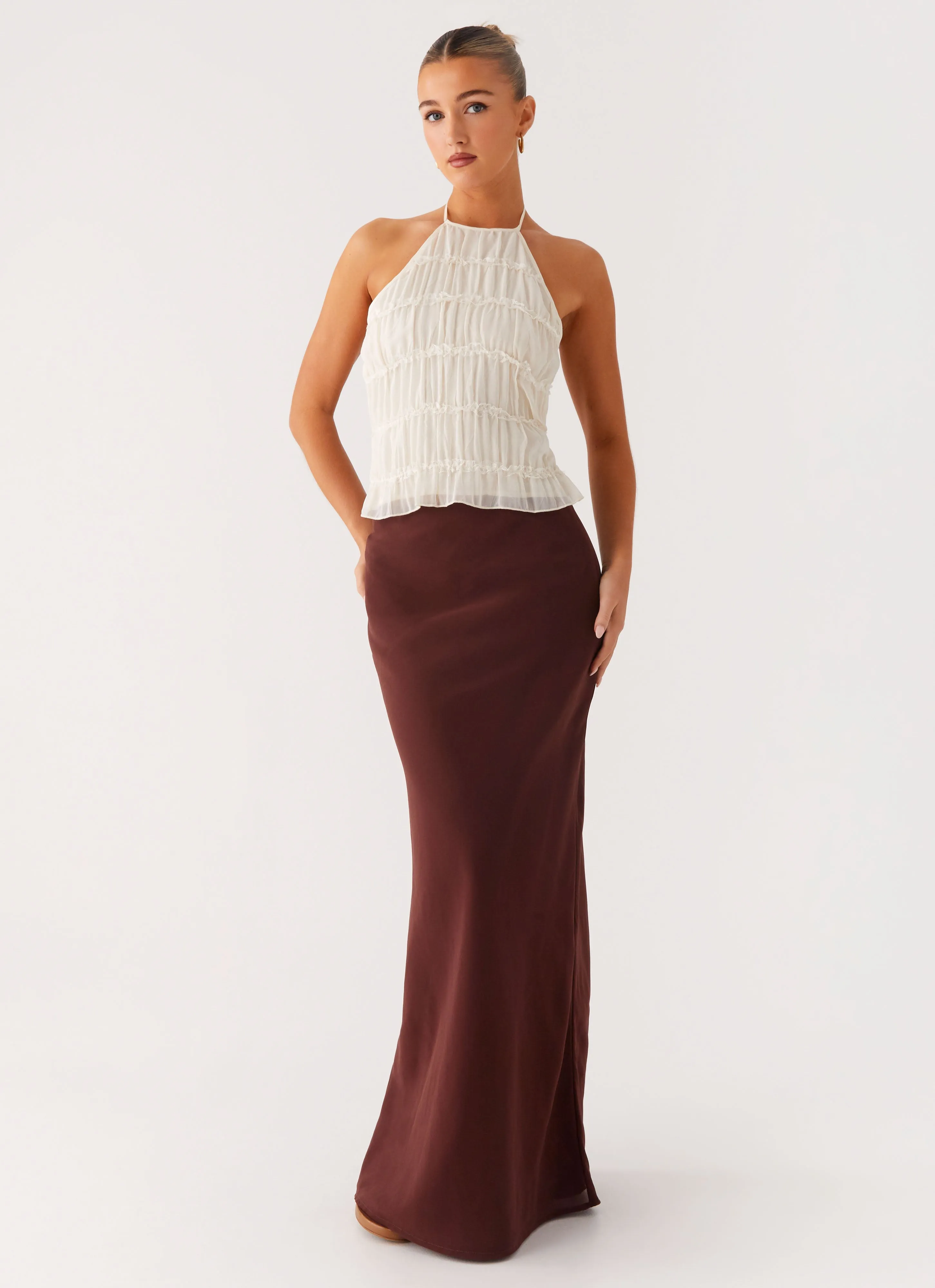 Sienna Sunset Maxi Skirt - Chocolate Athleisure Inspired Hand Stitched