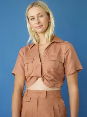 Ribbed Collar Style Airflow Mesh Panel Sienna Twist Top