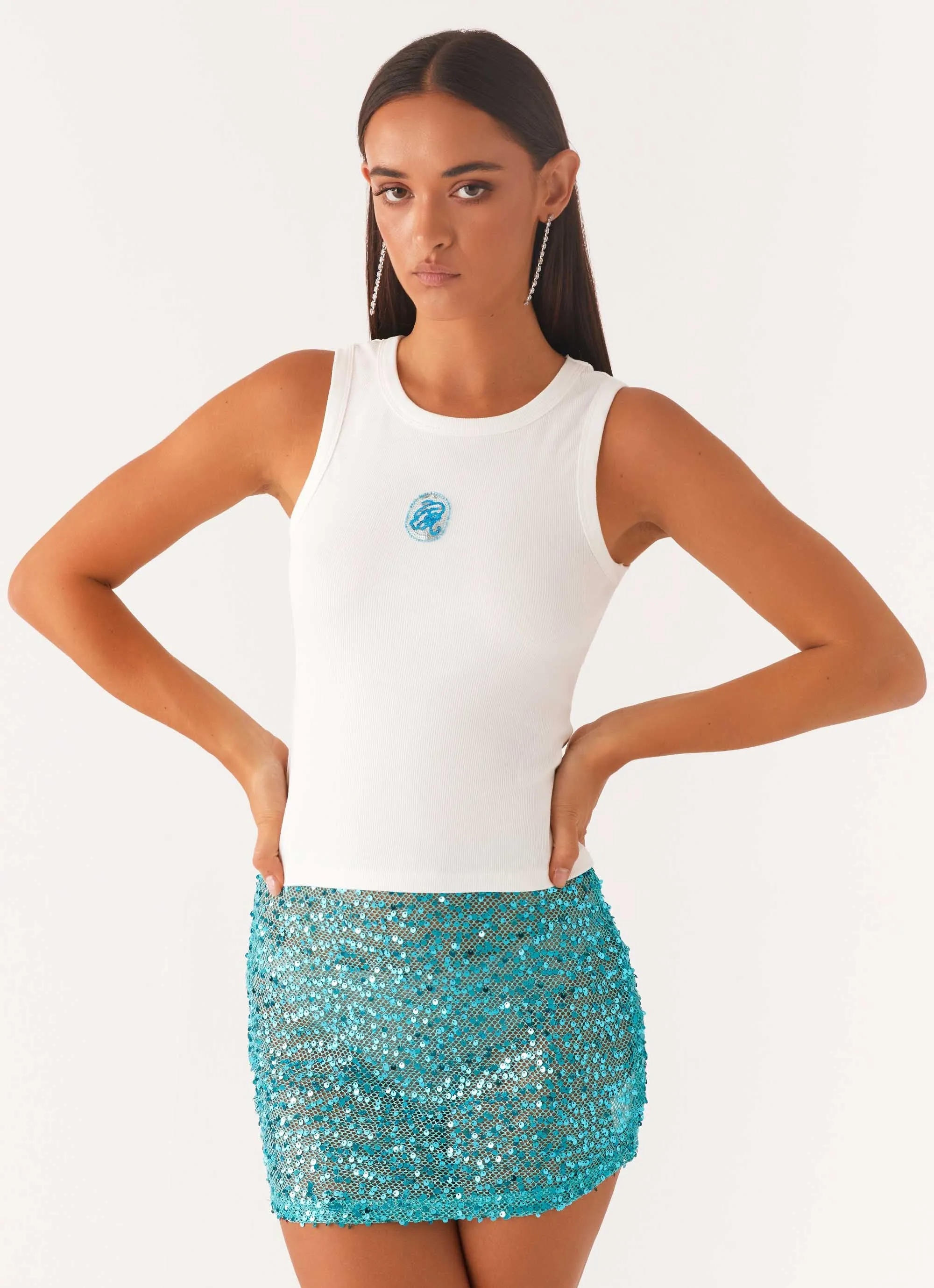 Signature Beaded Logo Tank - White NoSlip Grip