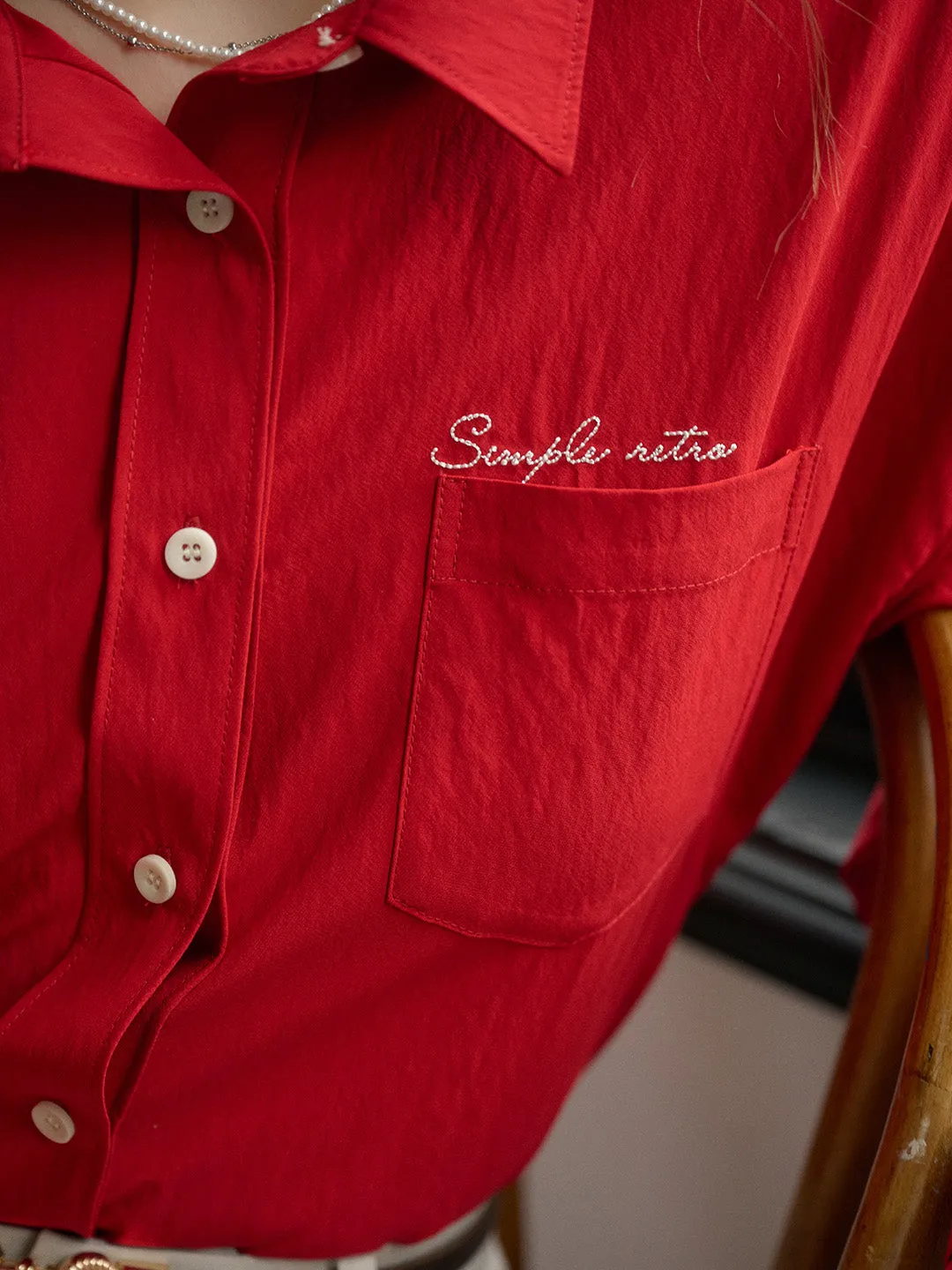 Mesh Panel Details HighNeck Estrella Classic Lapel Contrast SR Logo Embroidered Pocket Shirt - Yellow