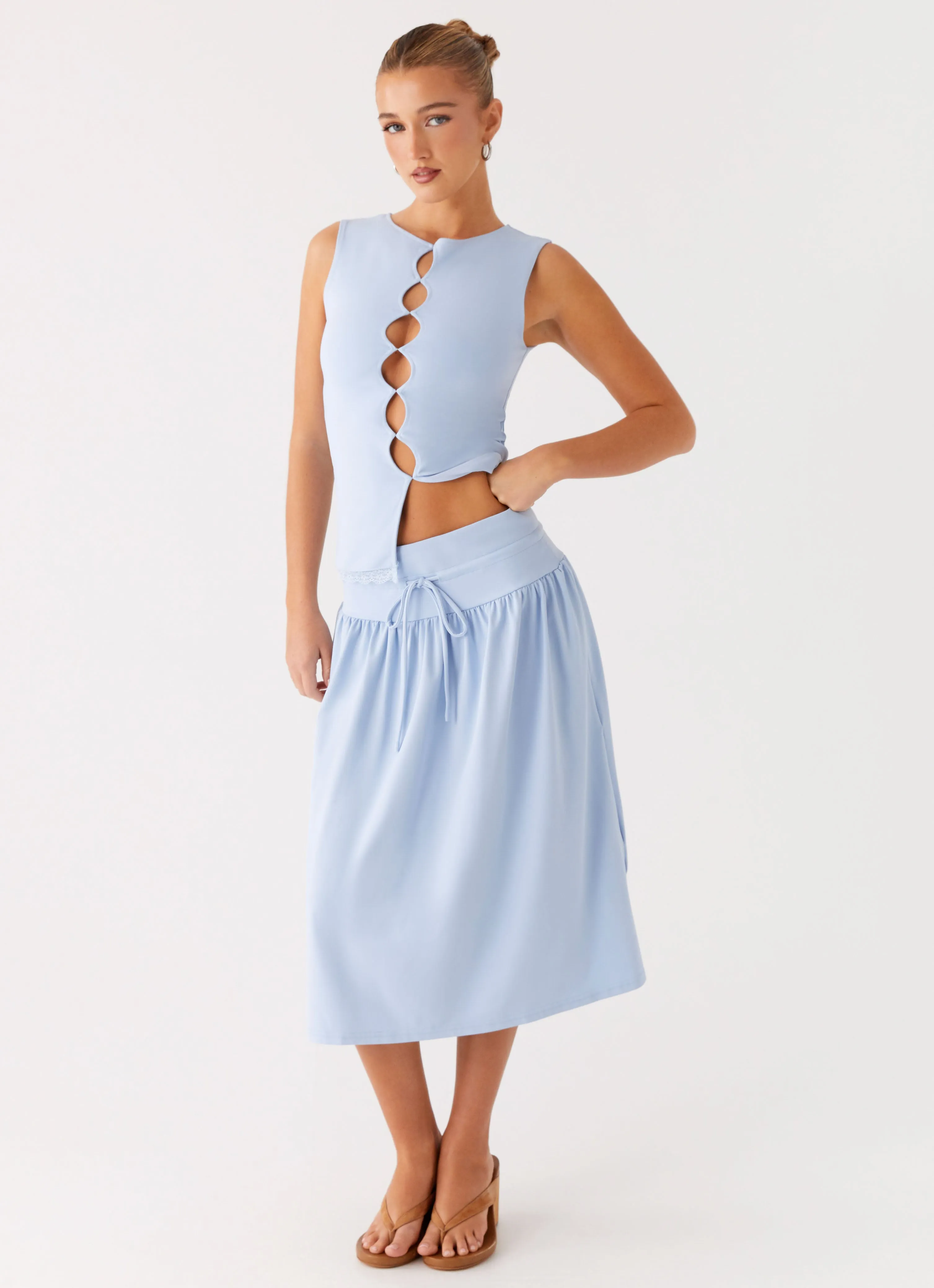 Gather Details Silver Tides Midi Skirt - Blue