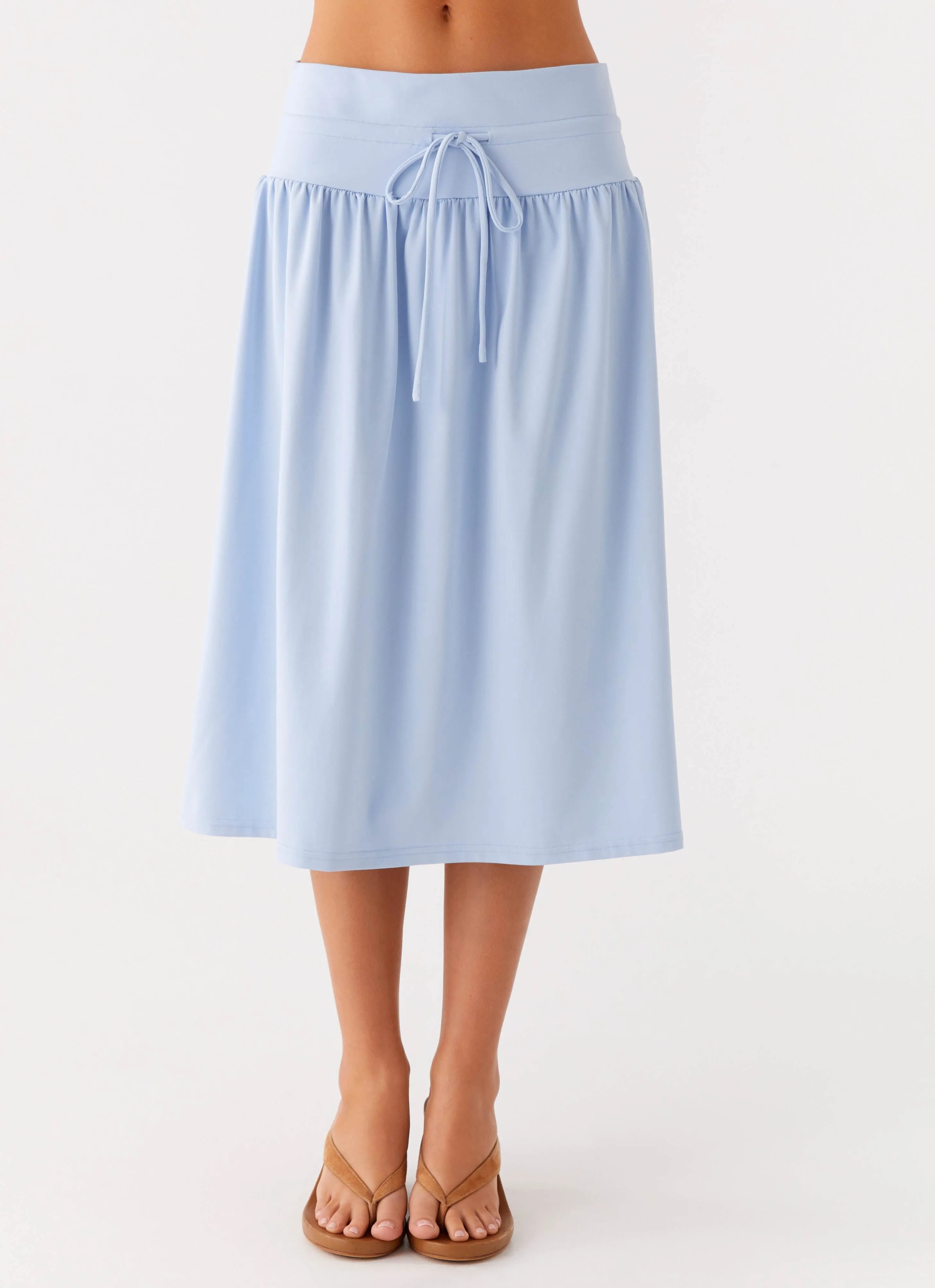 Crisscross Details Lifestyle Look Silver Tides Midi Skirt - Blue