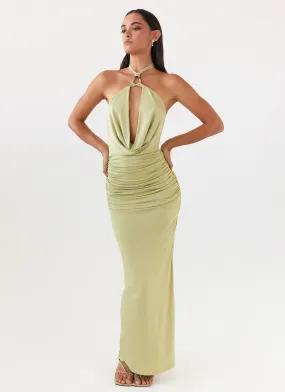 Samara Halterneck Maxi Dress - Sage Light Bow Daywear Comfort