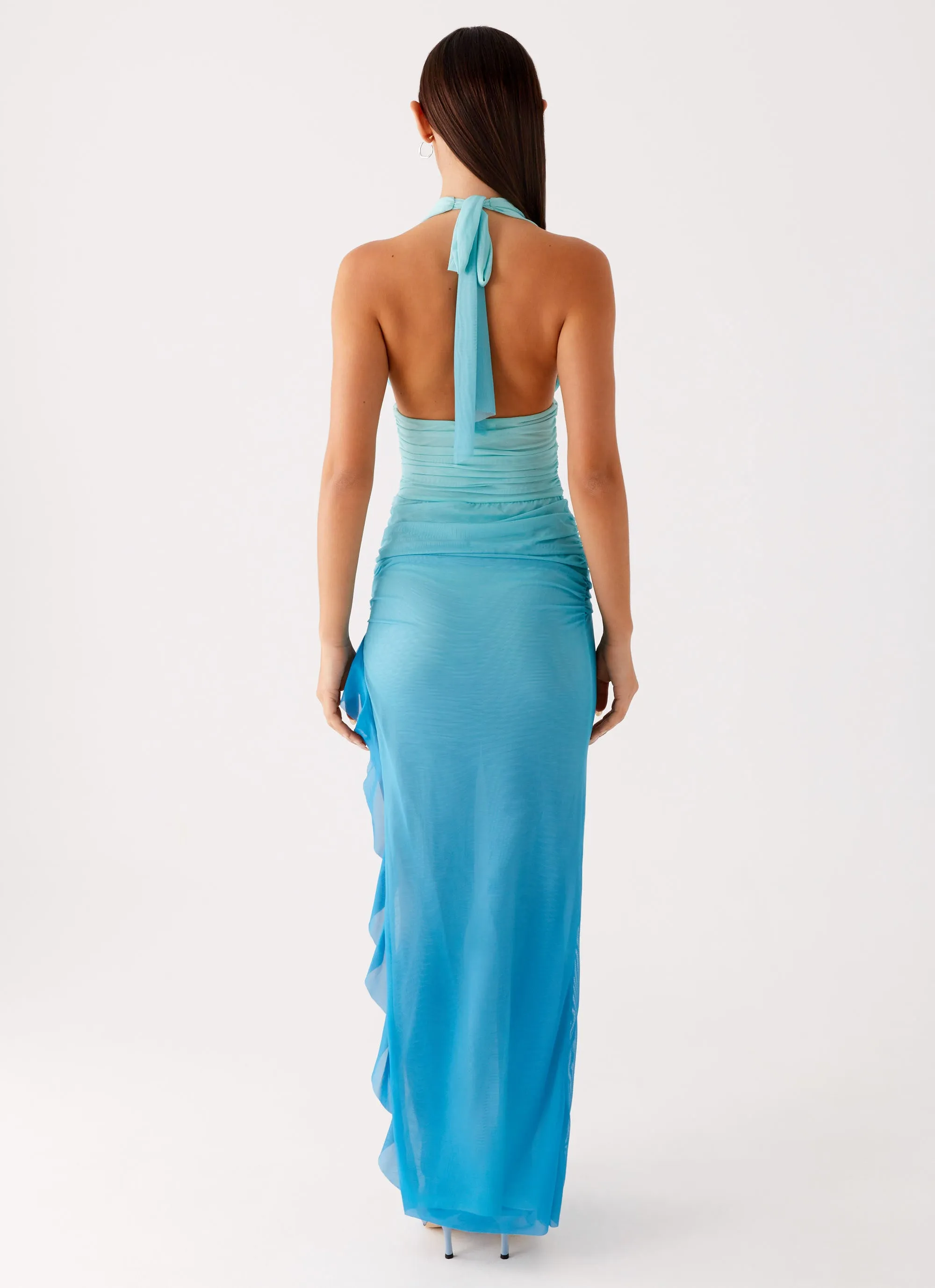 Pearl-Detail Moraya Halterneck Maxi Dress - Blue Gradient