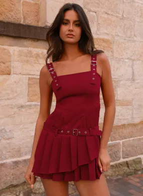 Uma Mini Dress - Cherry Red Flowy Drape Hidden pockets