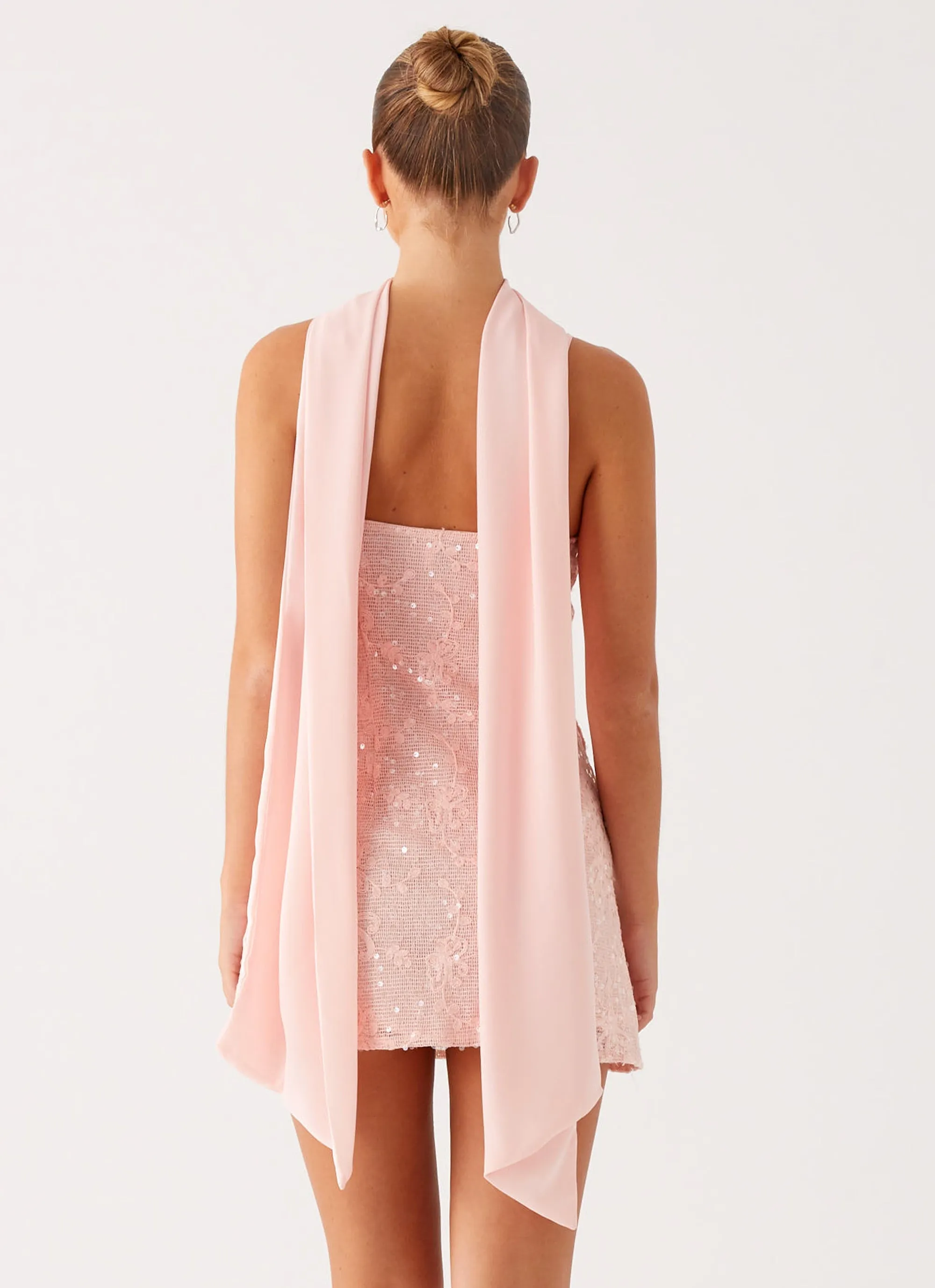 Twist Front Sporty Casual Vision Sequin Mini Dress - Pink