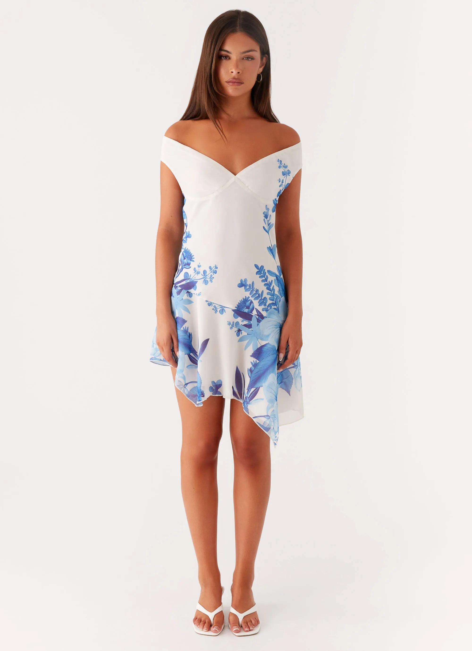 Fresh Aesthetic Low Maintenance Fabric Alma Mini Dress - Blue Floral Print