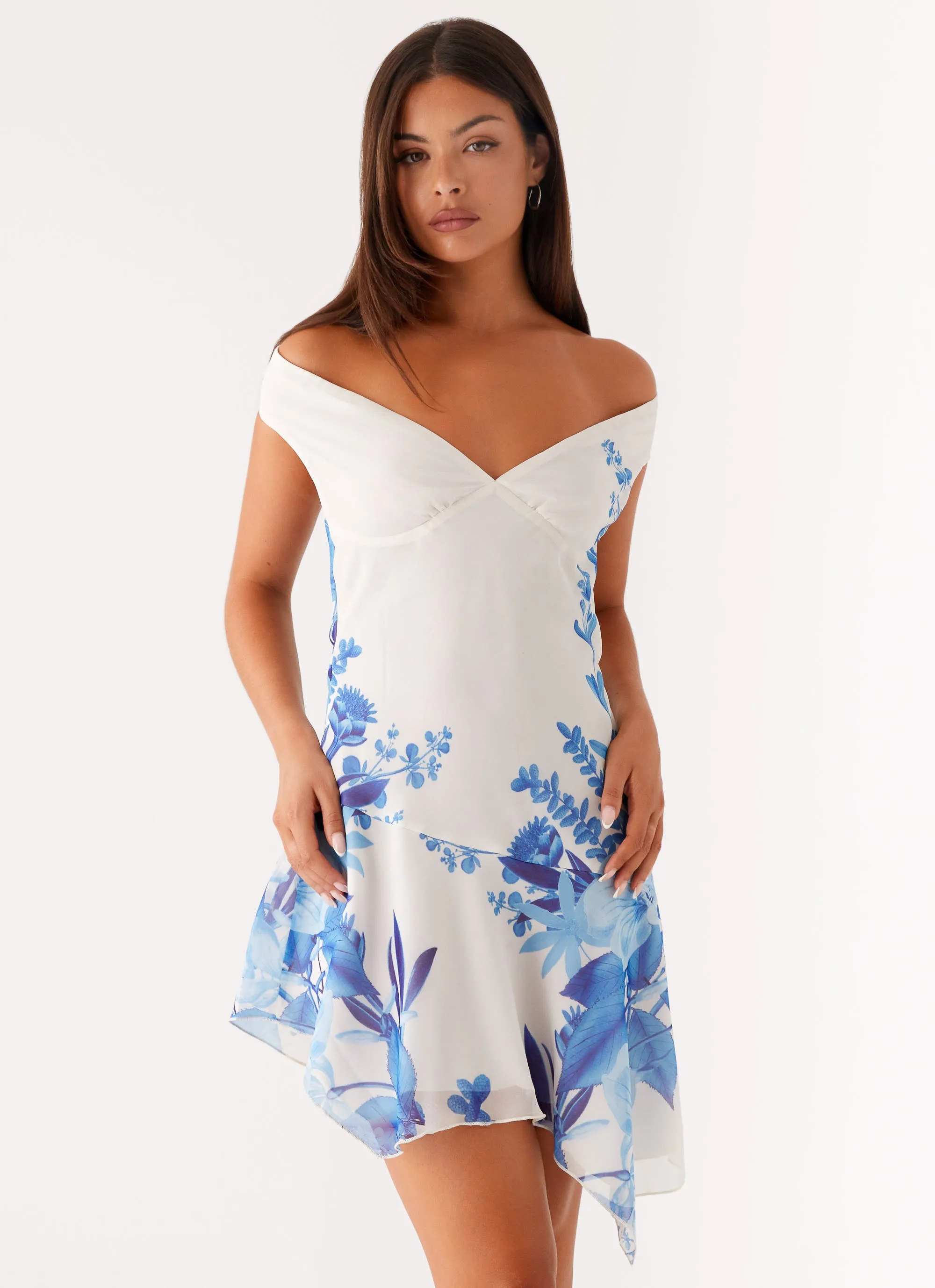 Alma Mini Dress - Blue Floral Print Mom Chic Harmonious Layers