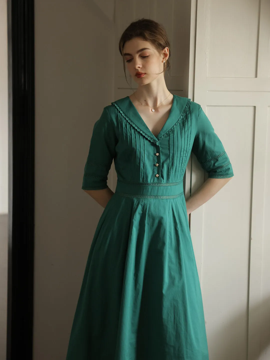 Fiona 100% Cotton Emerald Green Midi Dress Comfort and style All-Purpose Wear