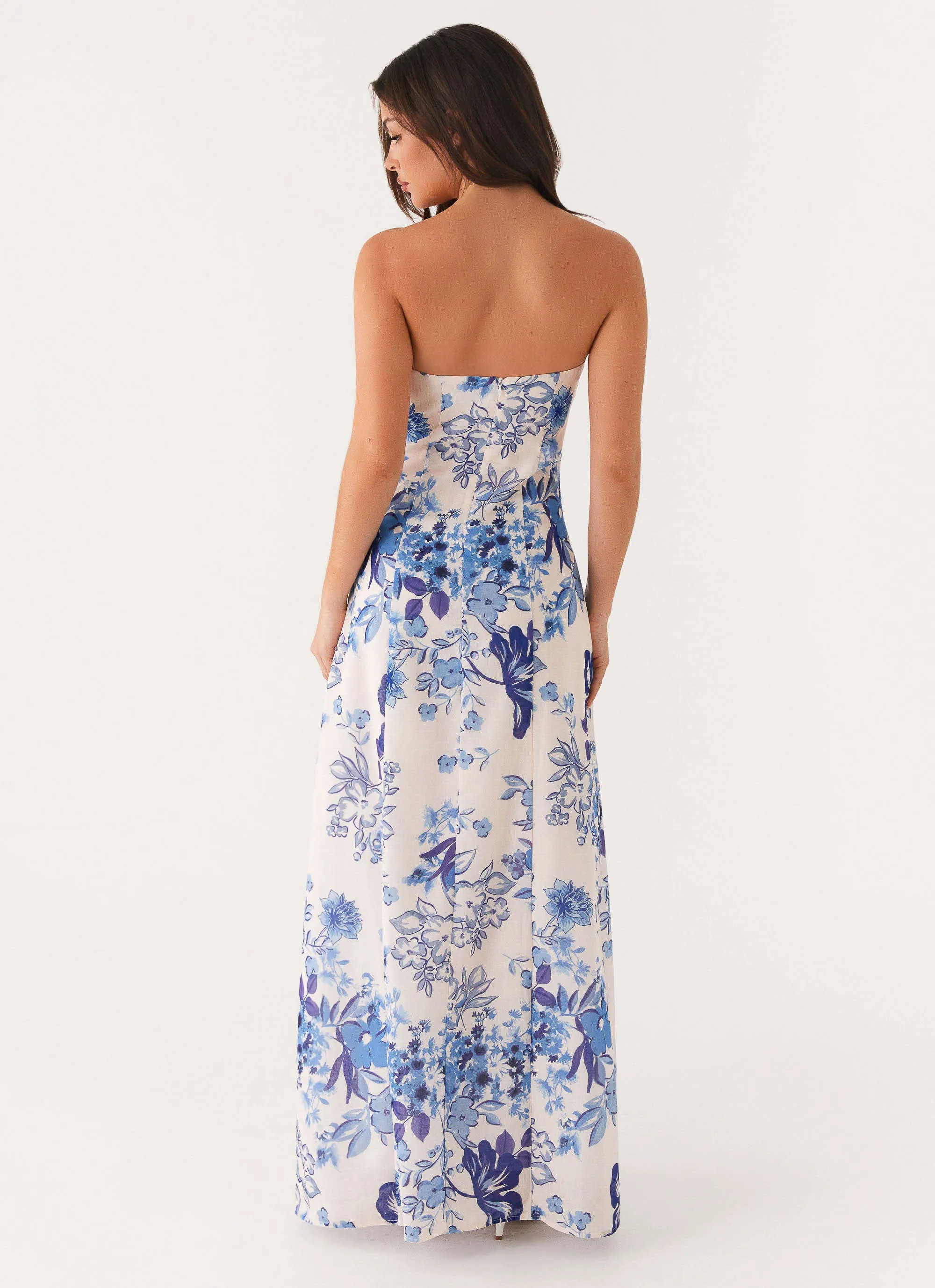 Sophisticated and Relaxed Casual Style Wear Tayla Linen Maxi Dress - Serene Sky Floral
