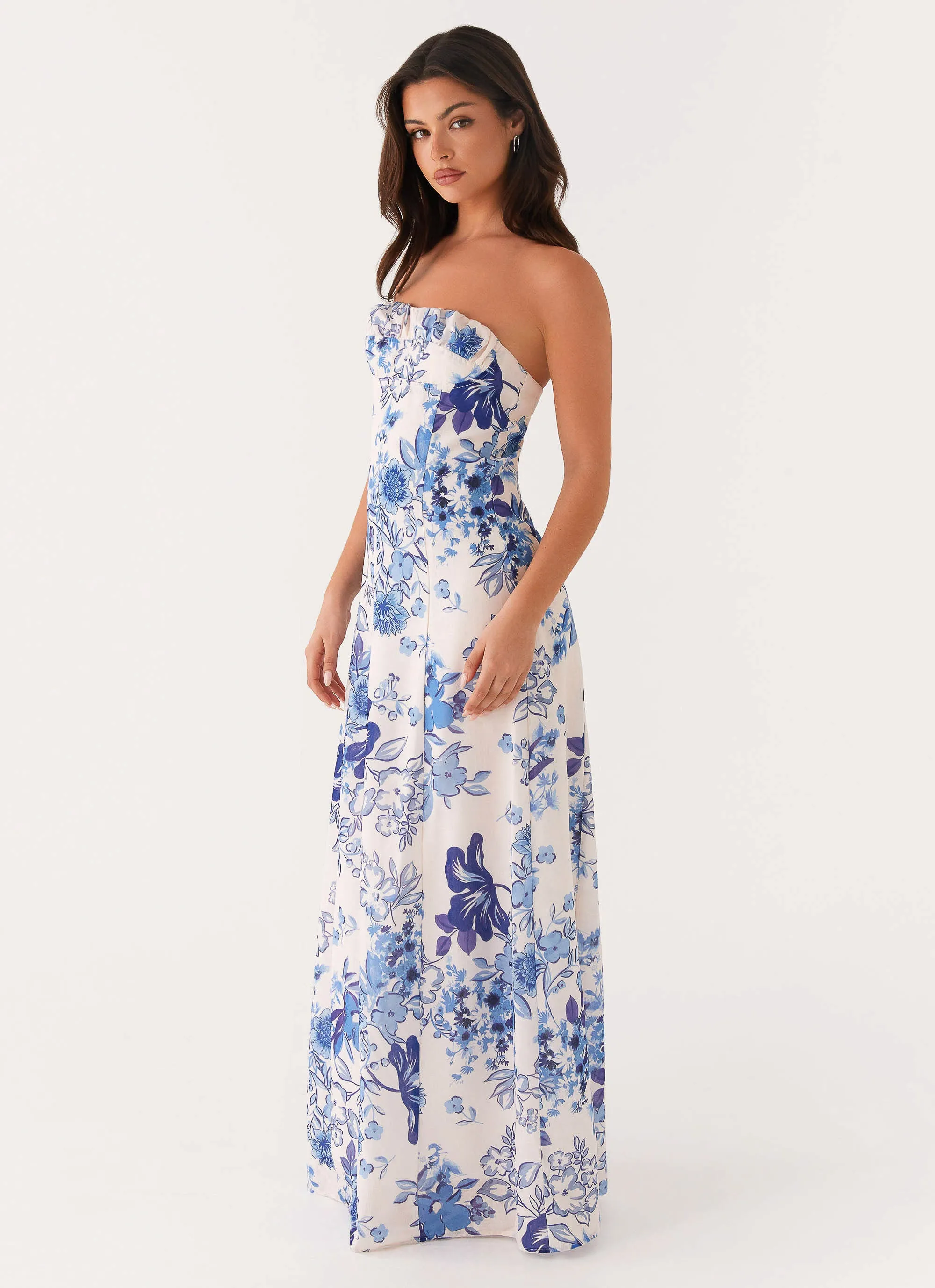 Tayla Linen Maxi Dress - Serene Sky Floral Smart Fit Wear