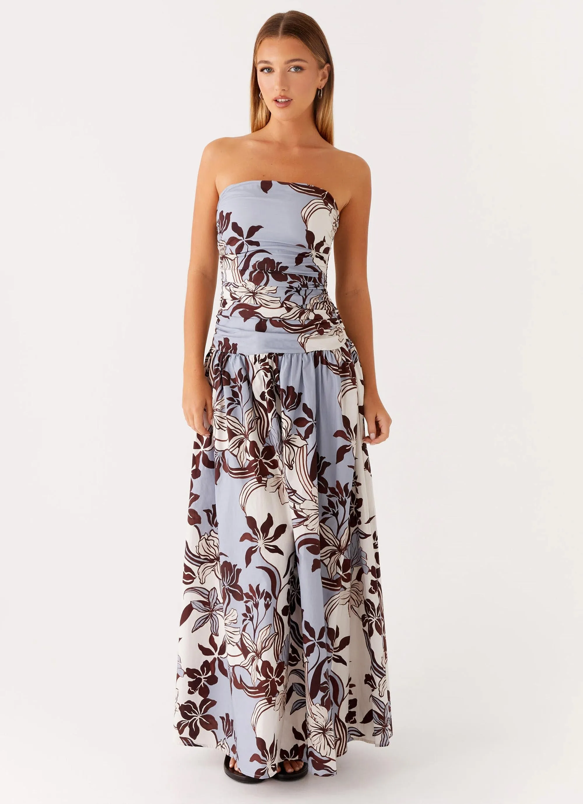 Pastel-Tone Carmel Maxi Dress - Bluewood Blossom