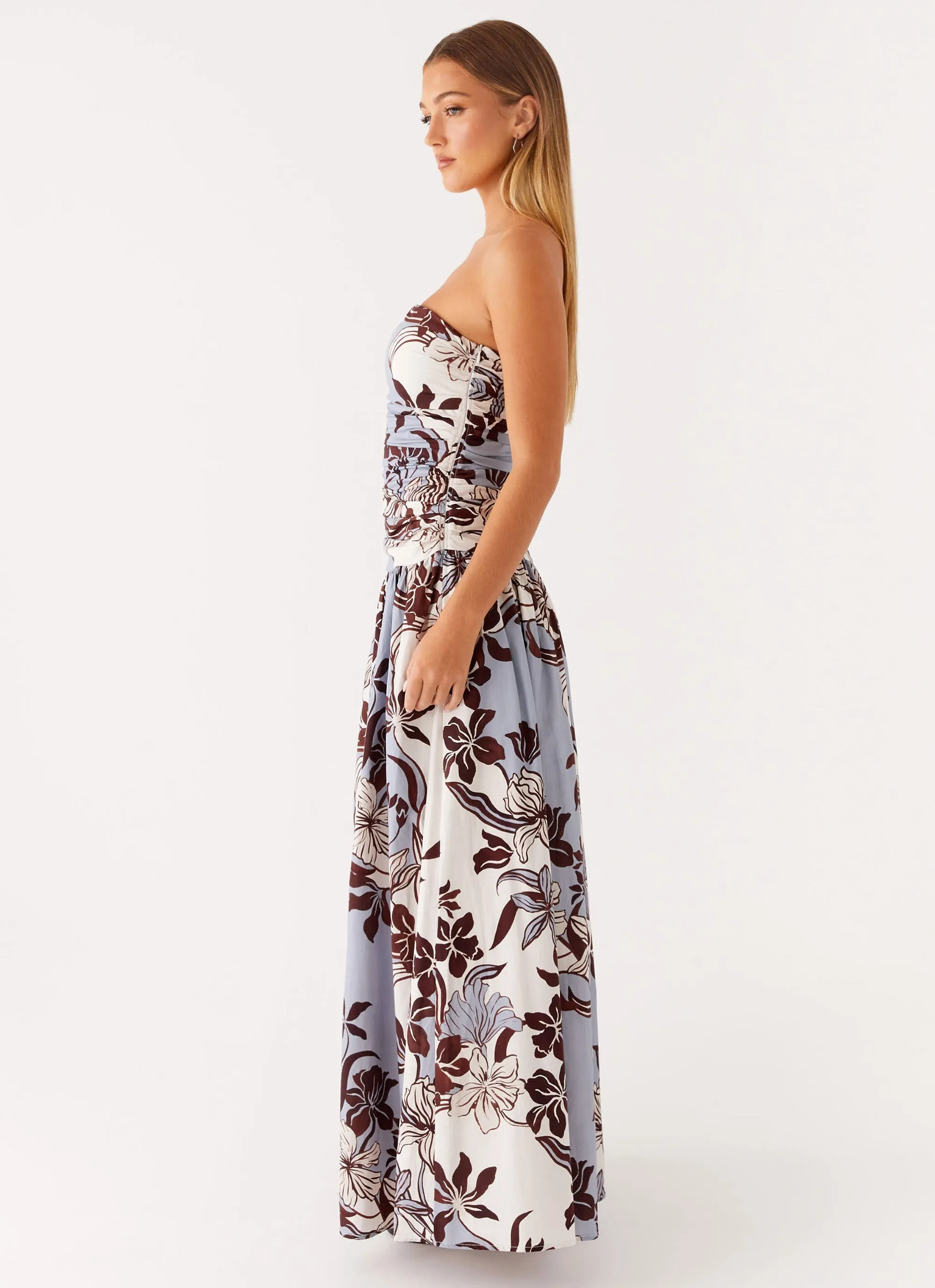 Matte-Lining Carmel Maxi Dress - Bluewood Blossom