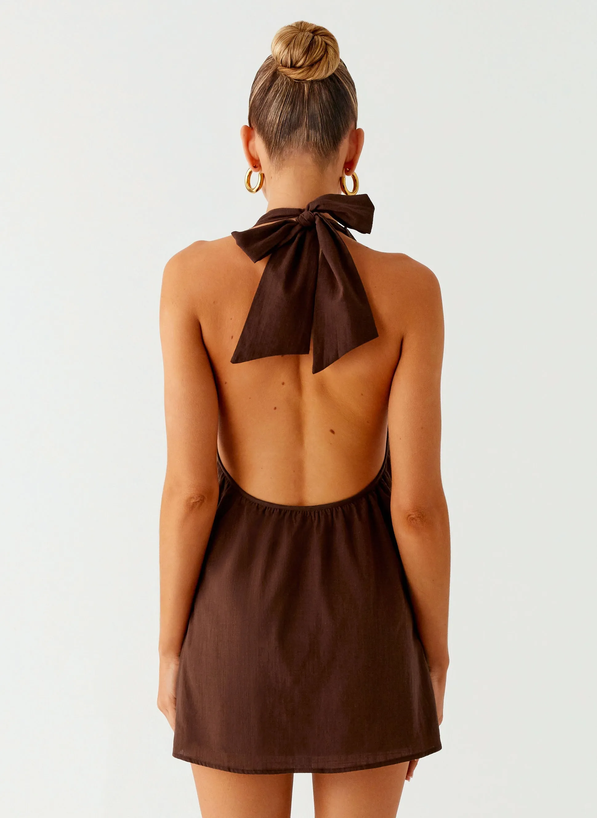 Jepsen Halter Mini Dress - Chocolate Young adult Designer Inspired