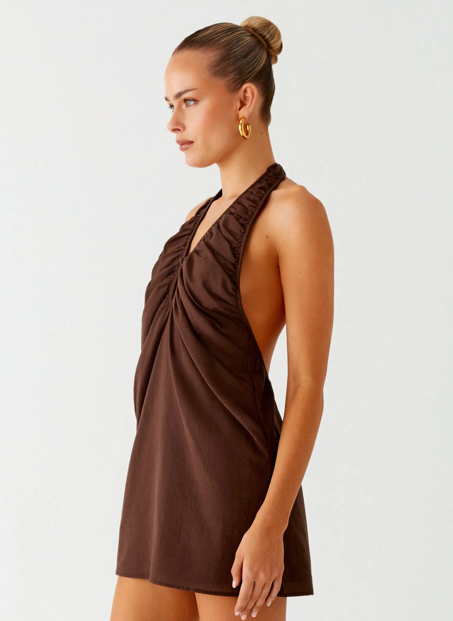 Jepsen Halter Mini Dress - Chocolate Chic casual