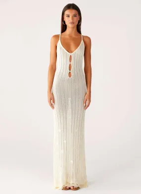 Refined Feel Versatile Layer Wear Siren Song Crochet Maxi Dress - Ivory