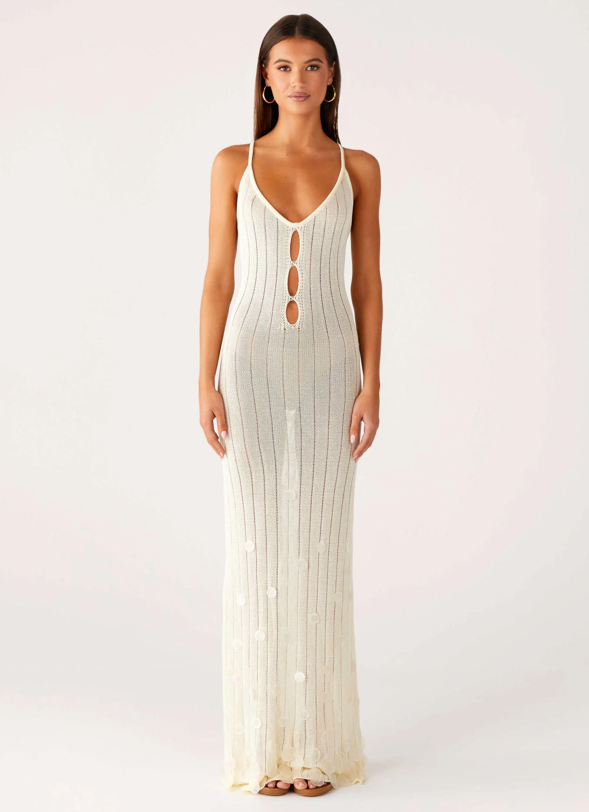 Refined Feel Versatile Layer Wear Siren Song Crochet Maxi Dress - Ivory