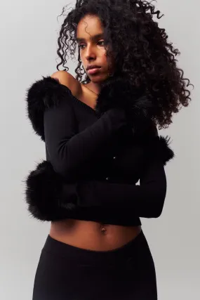 FoamReinforcedCollar Faux Fur Cardigan