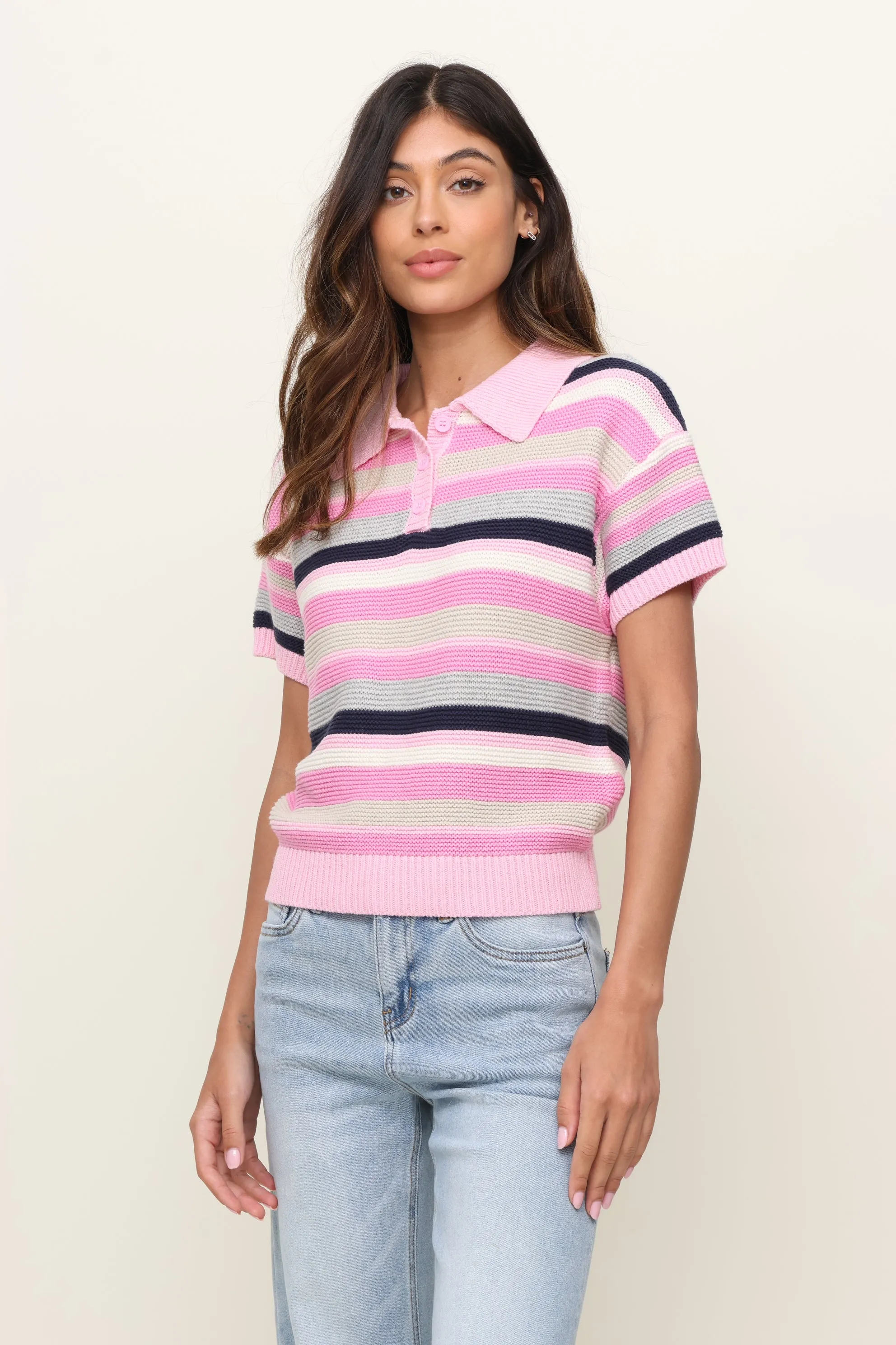 Mallory Stripe Polo Non Restrictive Mobility SoftKnit