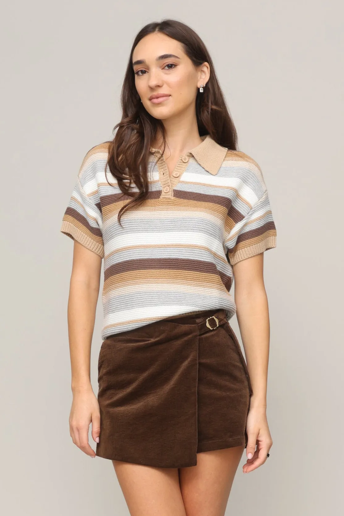 Textured Fabric Finish Mesh Panel Details Mallory Stripe Polo