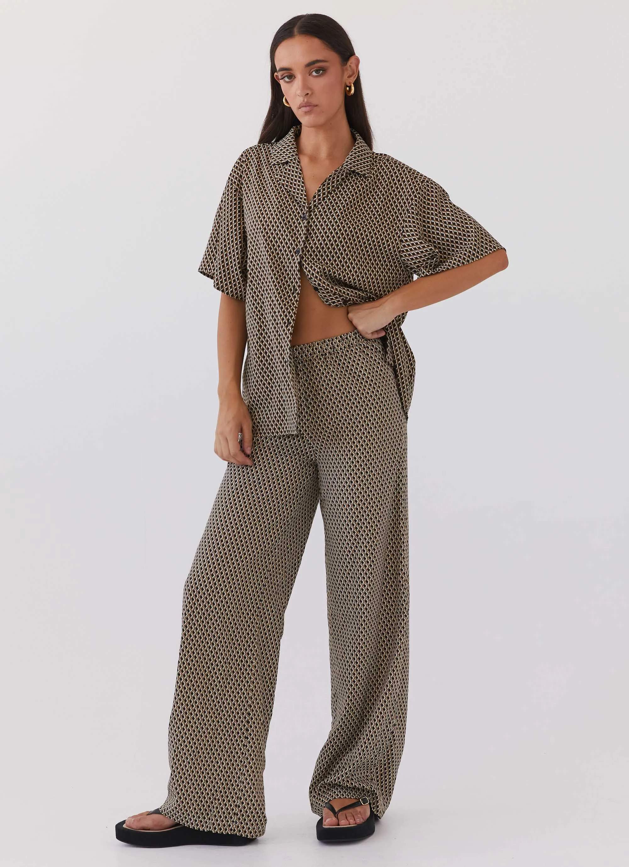 Bruno Wide Leg Pants - Brown Geo Outdoor Essentials Comfy Stretch