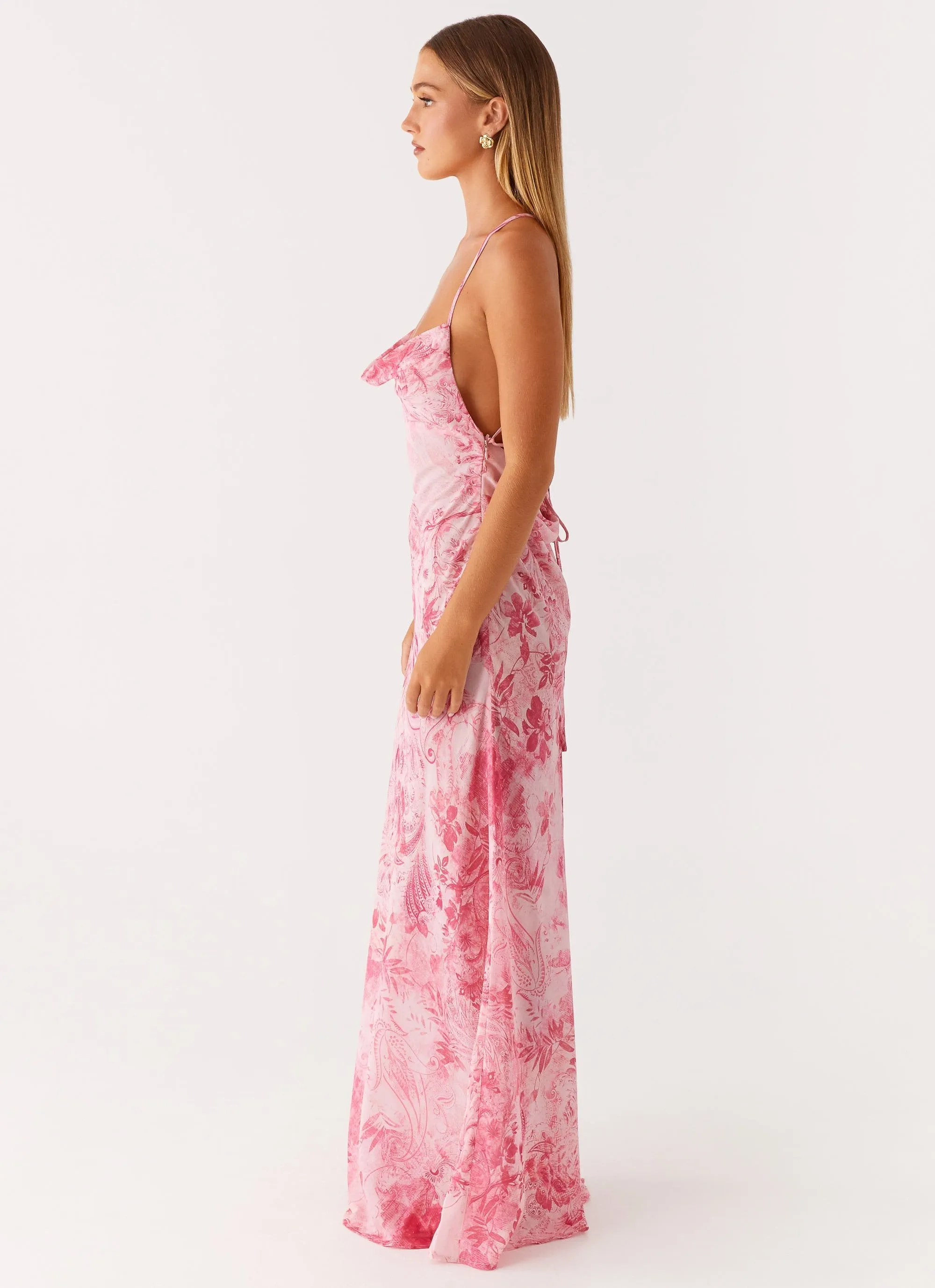Tara Maxi Dress - Pink Print Joyful Look Pure Shape