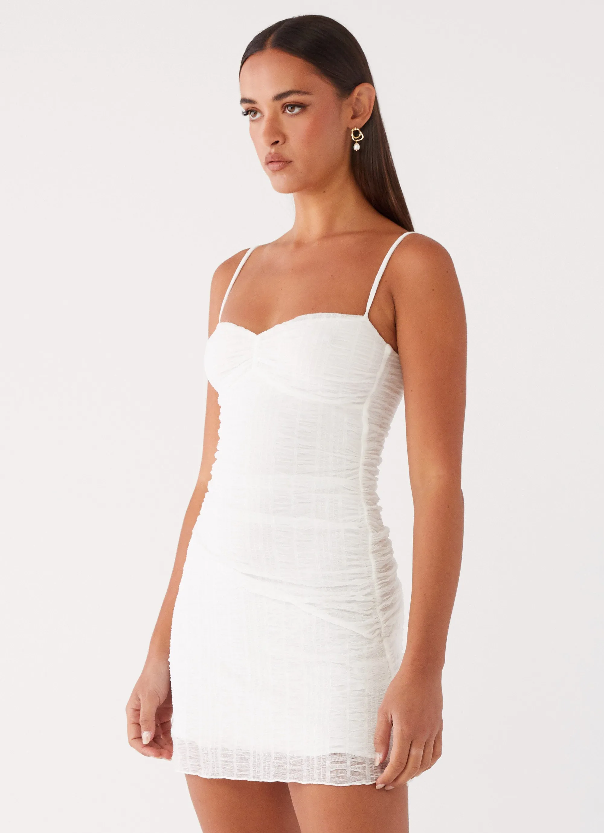 Arden Mesh Mini Dress - White Wedding guest Day Ready