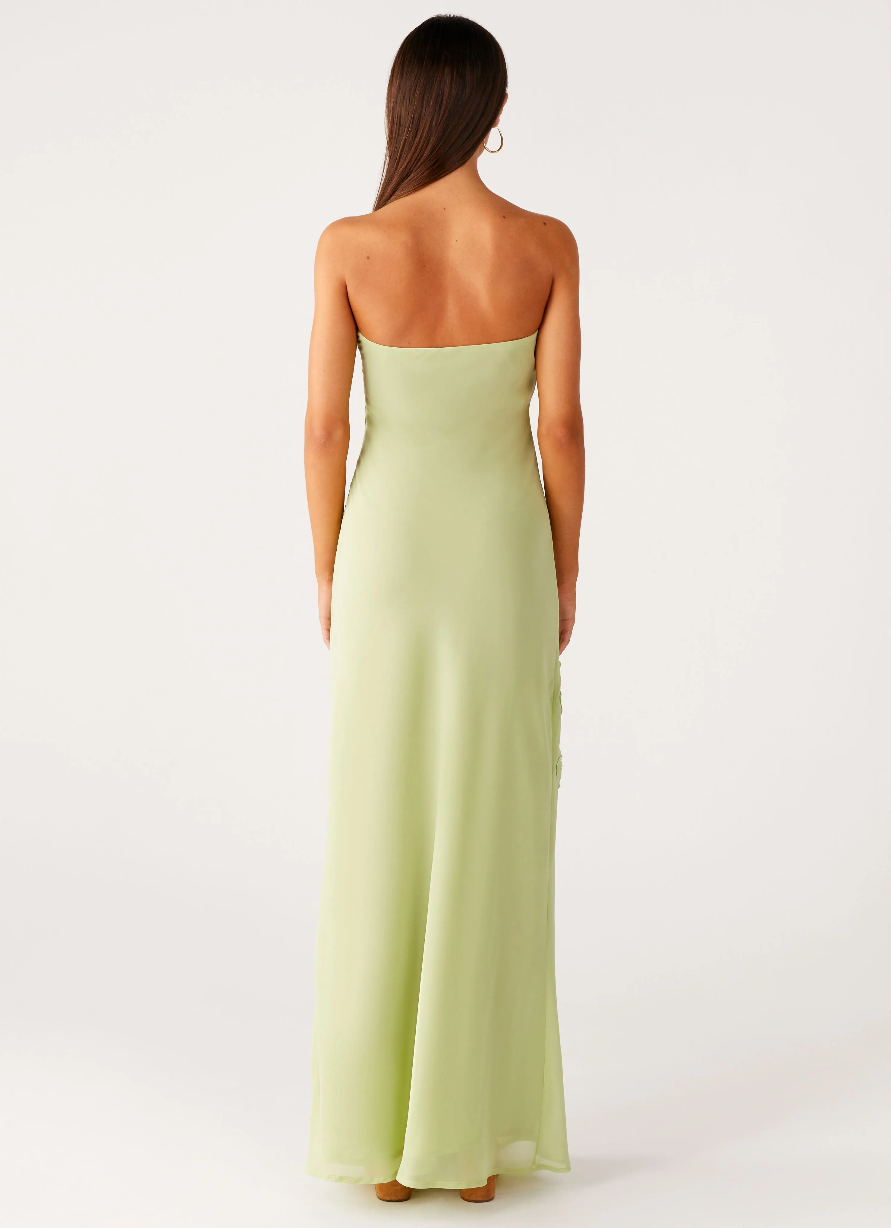 Sassafras Beaded Flower Strapless Maxi Dress - Lime Soft and Smooth