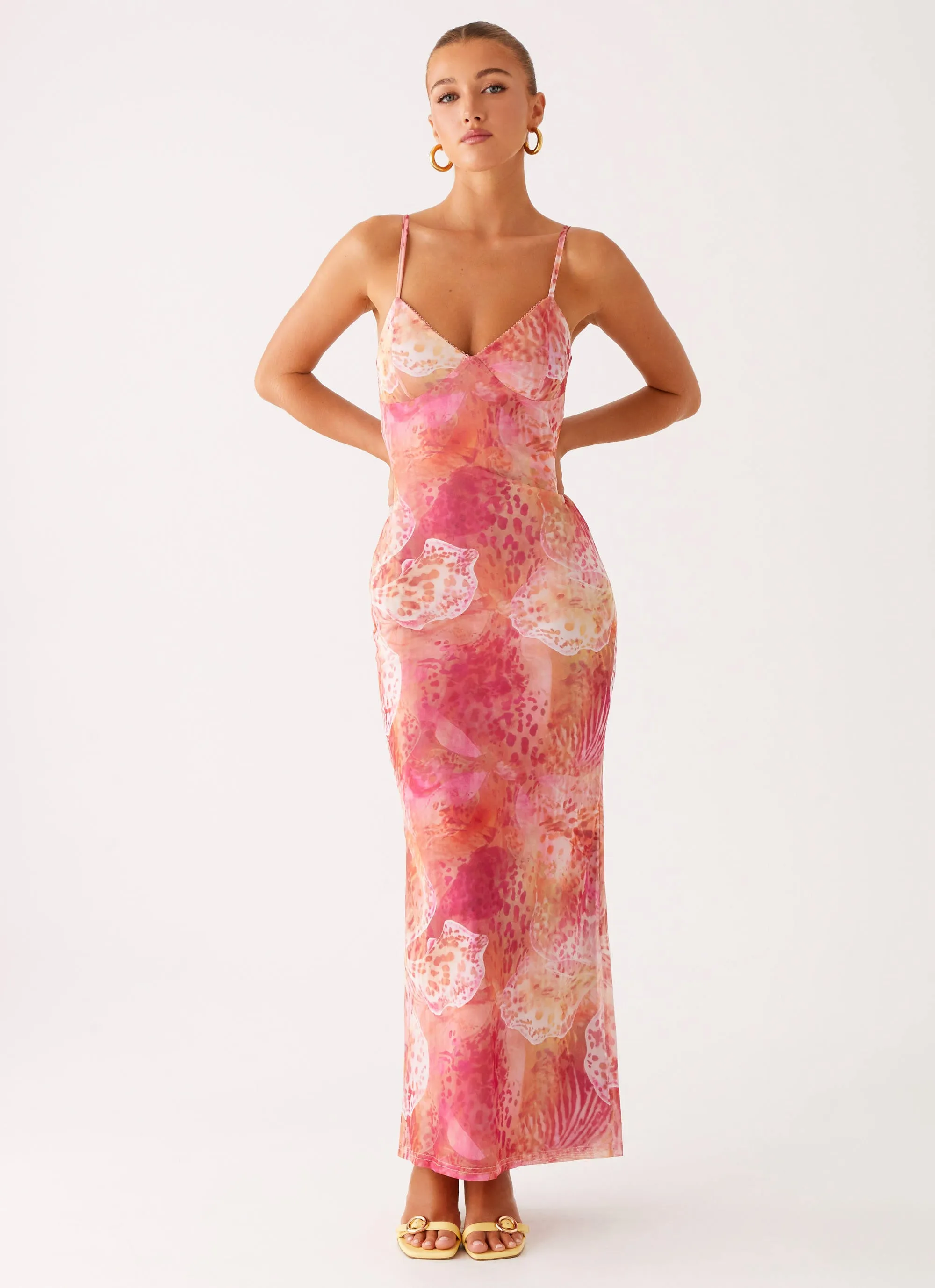 Bright Petal Lace Accent Kasey Midi Dress - Flamingo Fling