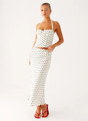 Refined Finish Curve Friendly Breanne Midi Skirt - White Polka Dot