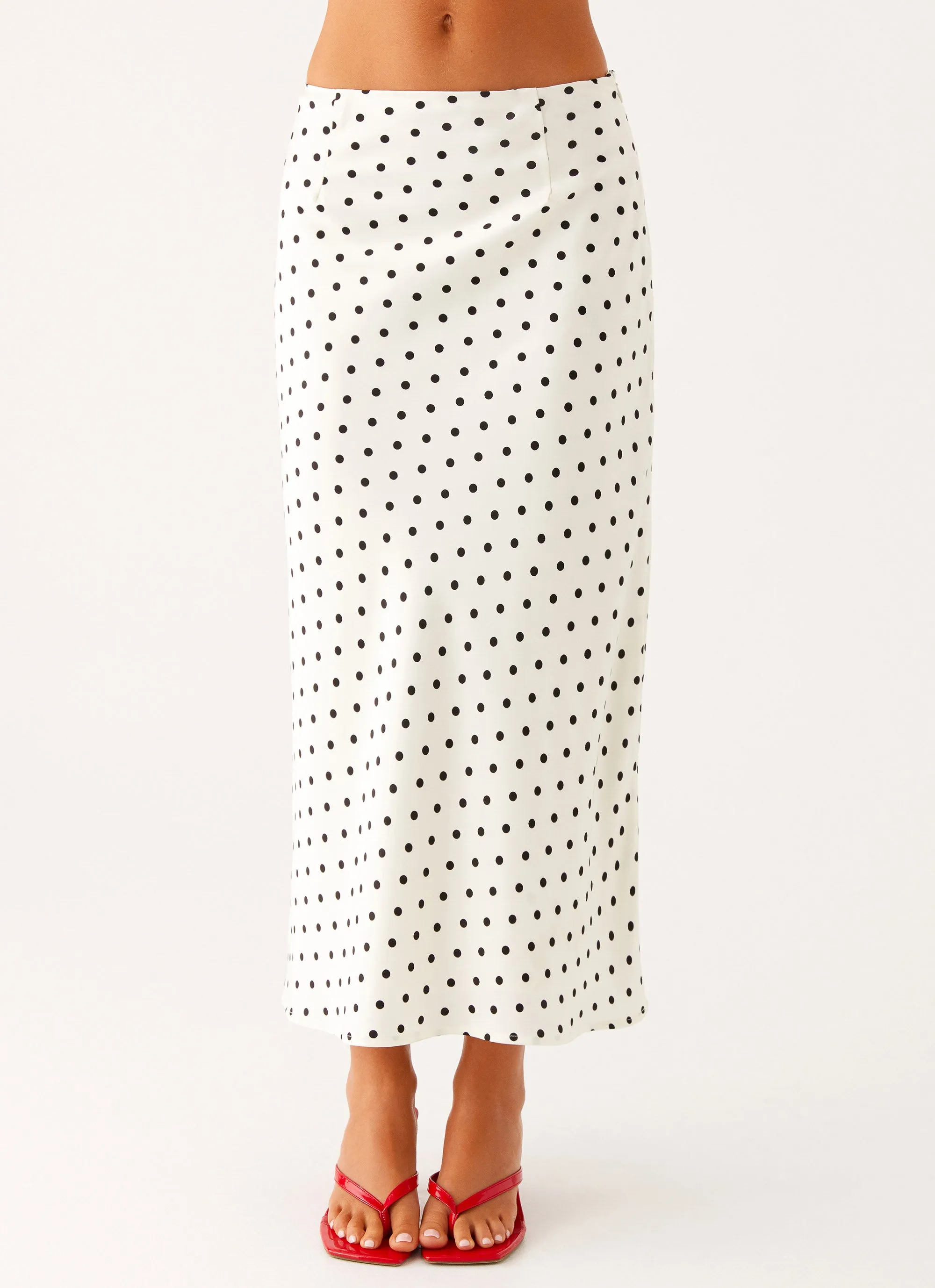 Flow Look Breanne Midi Skirt - White Polka Dot